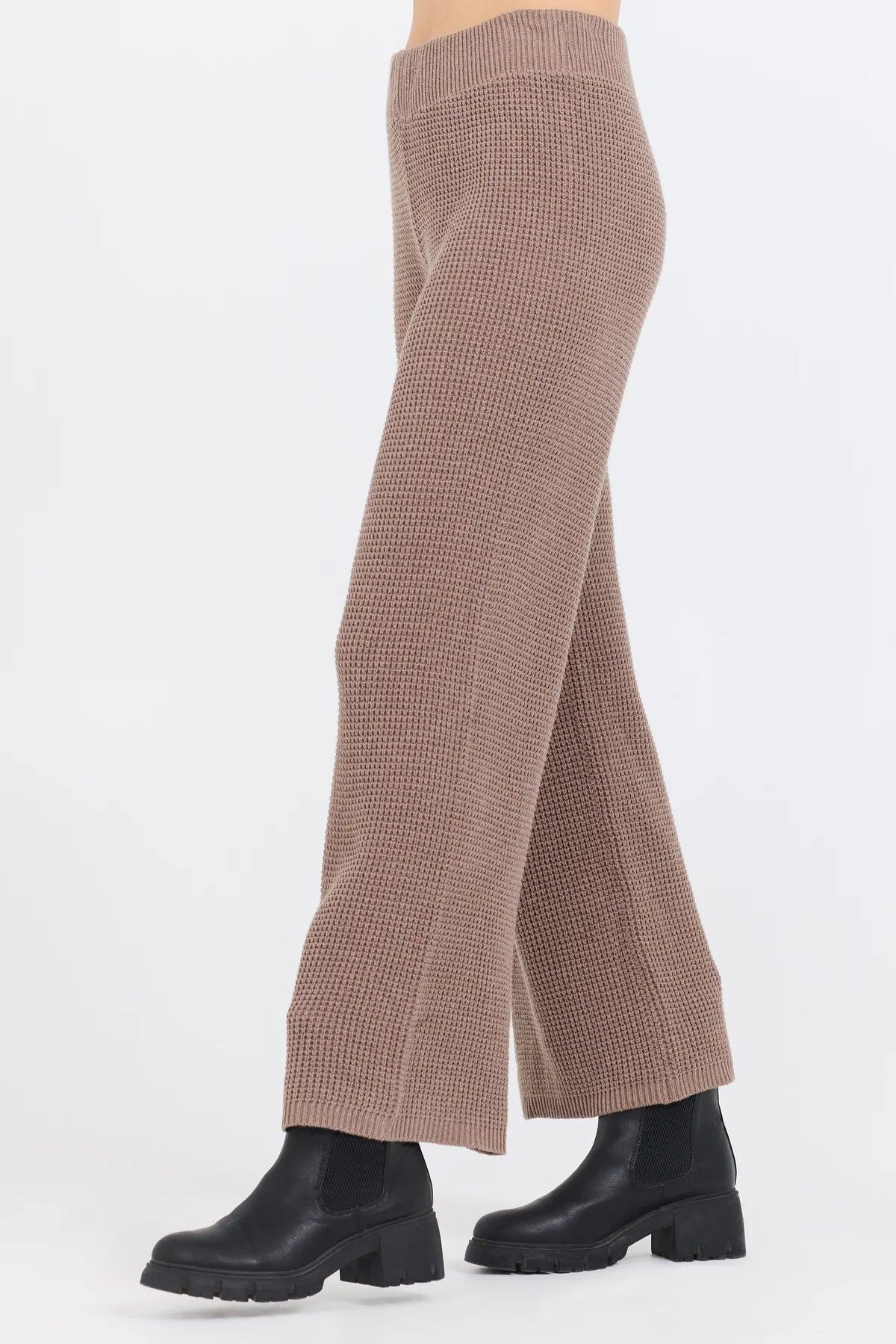 Heather Brown Waffle Knit Flared Pant Product Image