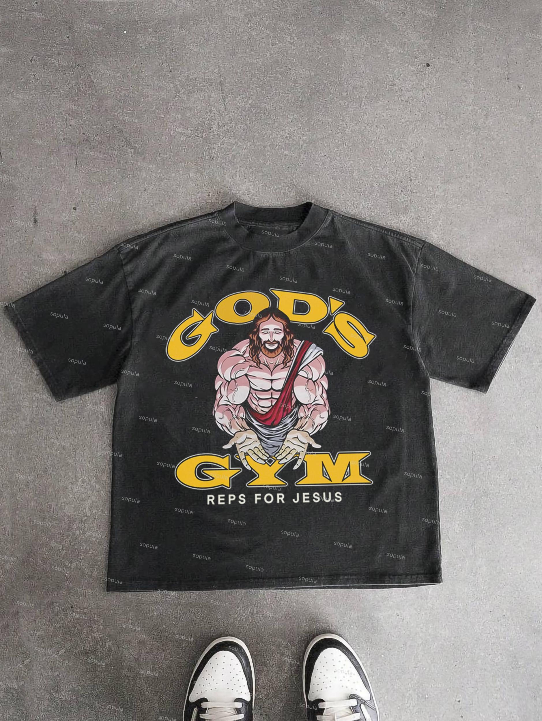 God's Gym Reps For Jesus Fitness Graphic Acid Wash T-shirt Product Image