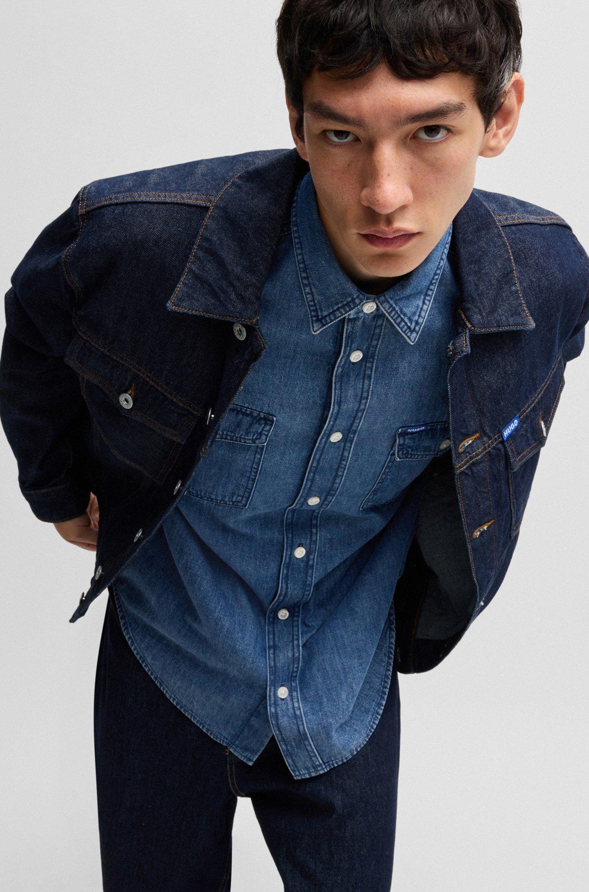 Loose-fit shirt in blue cotton denim Product Image