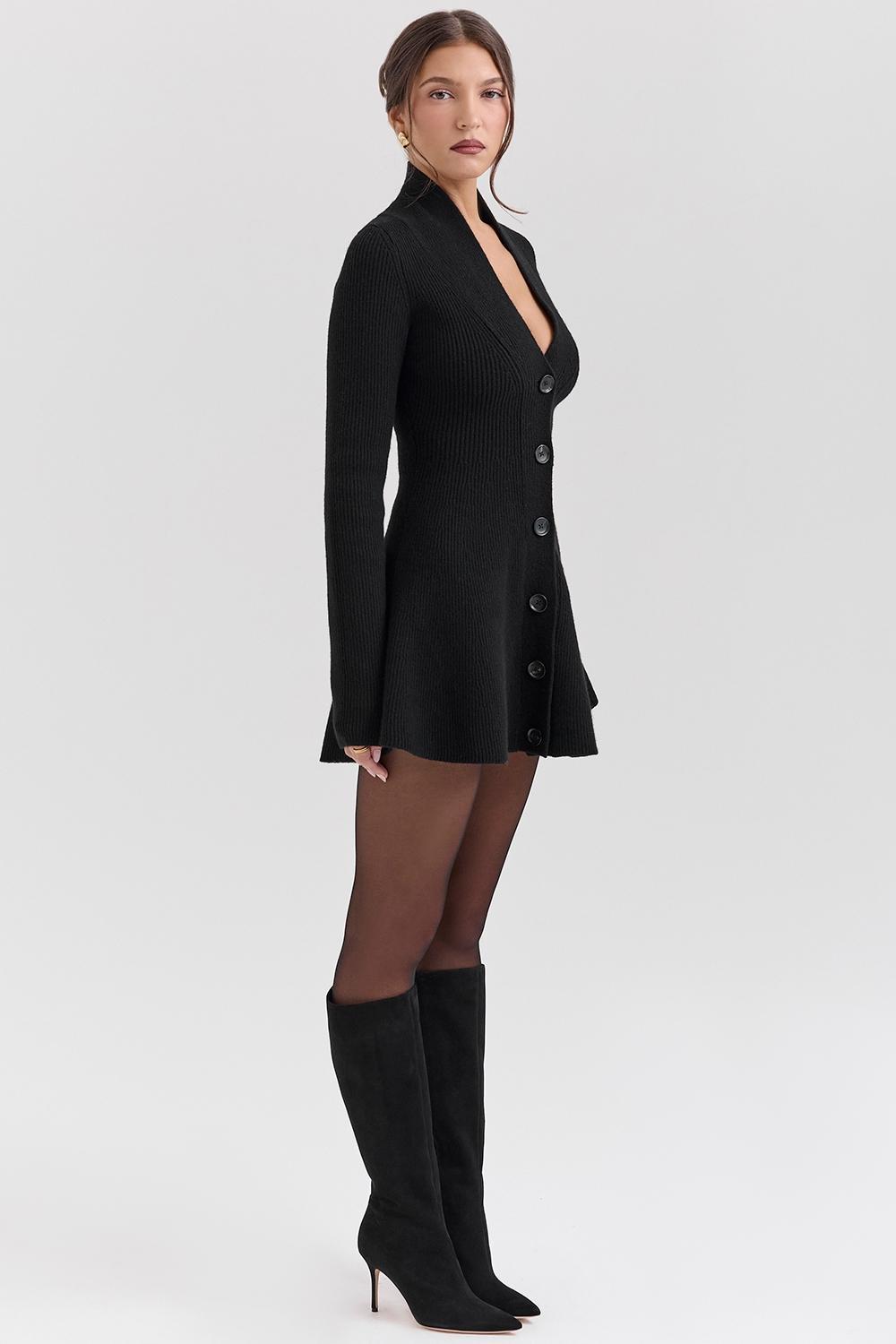 Aubrey Black Wool Knitted Cardigan Dress Product Image