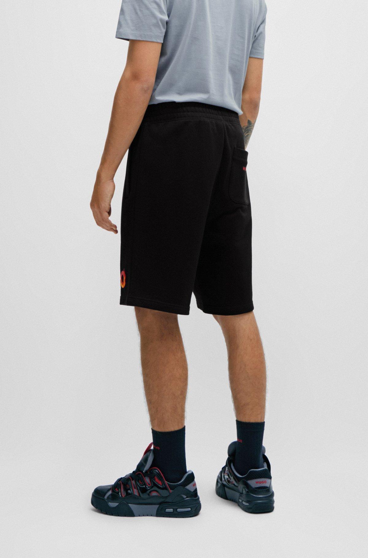 Cotton-terry shorts with puffed flame logo Product Image