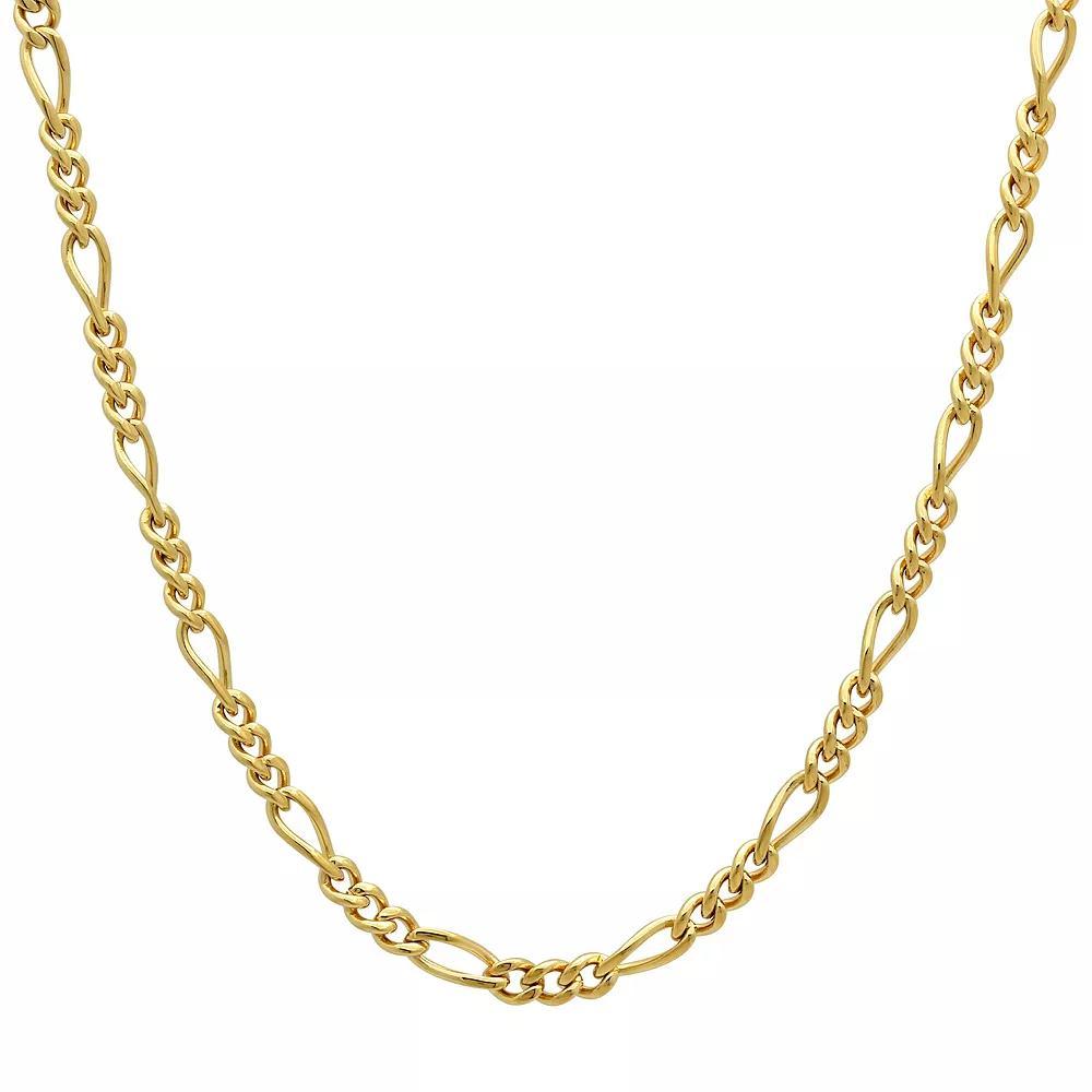 Steel Nation Men's Gold Tone Ion-Plated Figaro Link Chain Necklace, Size: 24", Silver Product Image