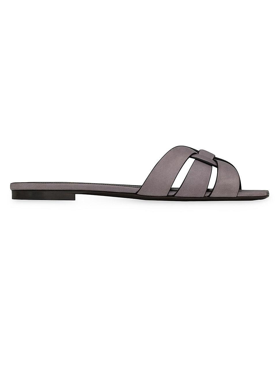 Saint Laurent Womens Tribute Mules in Metallic Leather Product Image