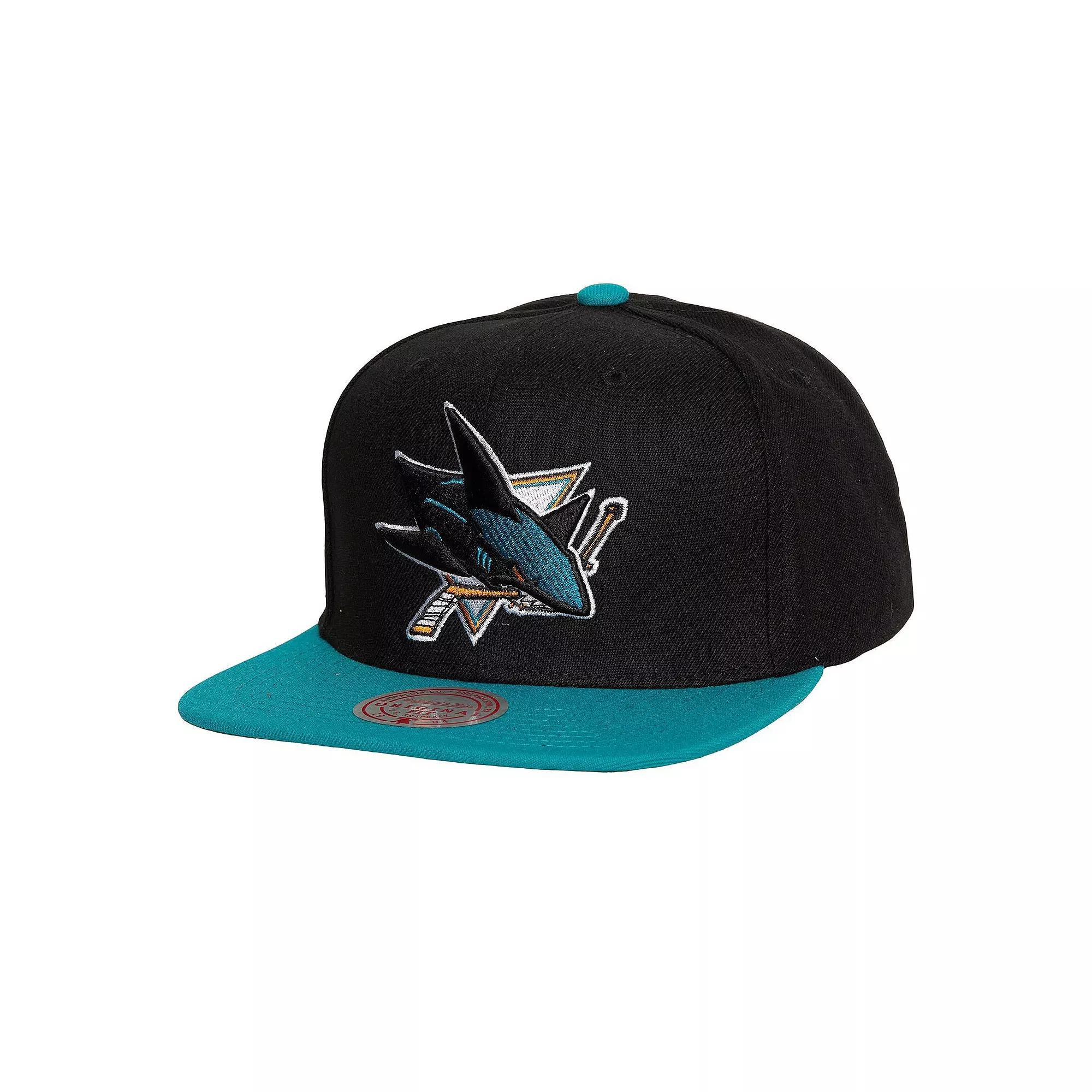 Men's Mitchell & Ness Black/Teal San Jose Sharks Core Team Ground 2.0 Snapback Hat, Sks Black Product Image
