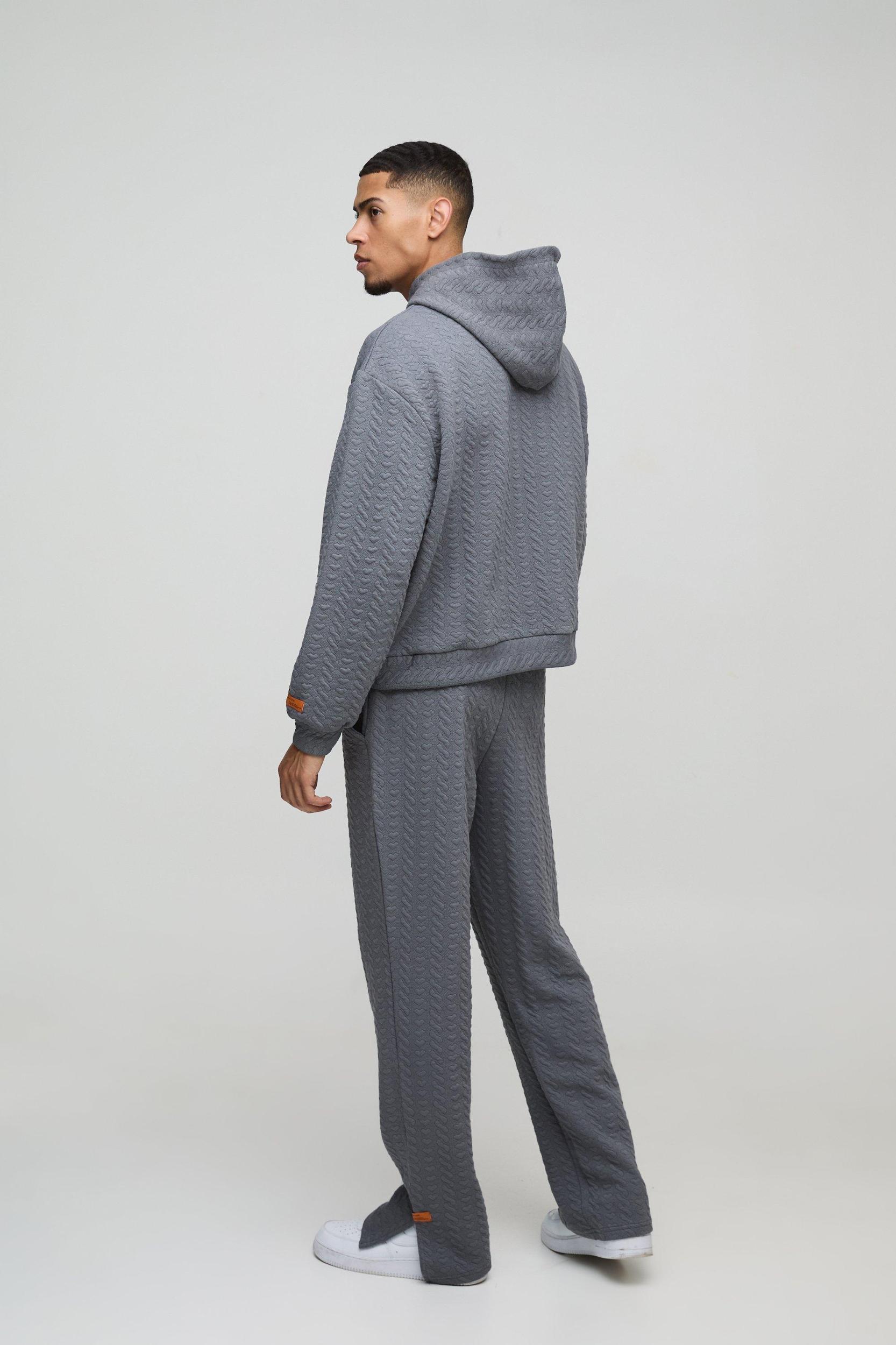 Oversized Boxy Herringbone Woven Tab Hooded Tracksuit | boohooMAN USA Product Image
