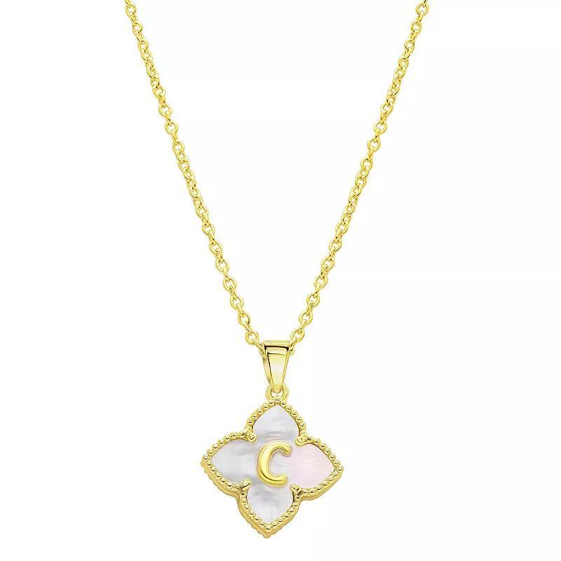 Adornia Gold Tone Adjustable White Mother of Pearl Initial Floral Necklace, Women's, Size: 16-18" ADJ Product Image