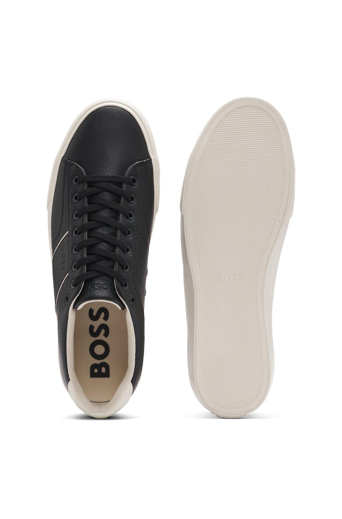 Faux-leather trainers with plain and grained textures Product Image