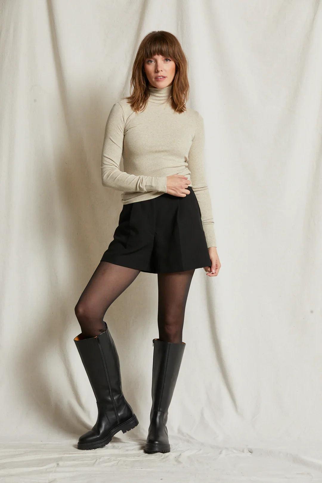 Perfectwhitetee Hayden Turtleneck in Heather Oatmeal Product Image