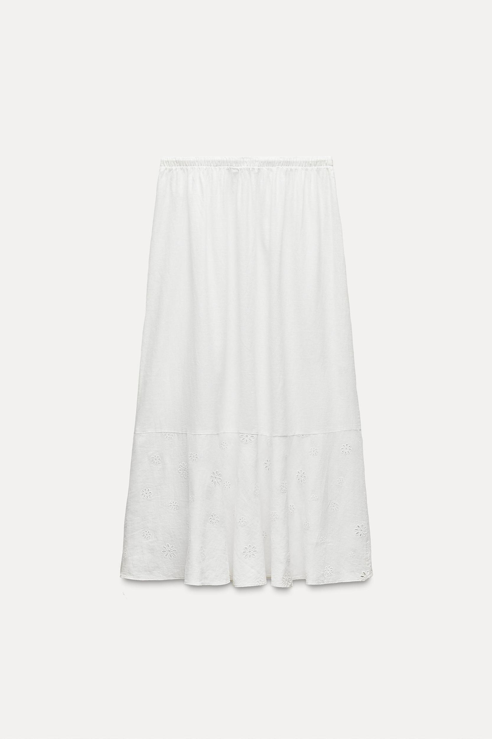 EMBROIDERED LINEN BLEND SKIRT ZW COLLECTION Product Image