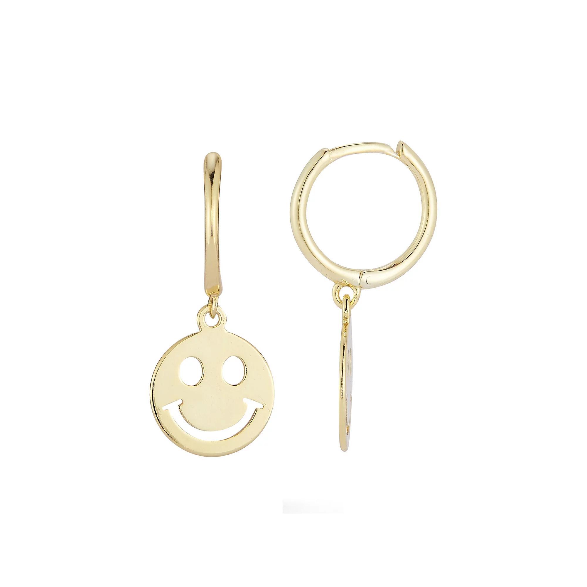 Sunkissed Sterling Smiley Face Hoop Drop Earrings, Women's, Gold Tone Product Image