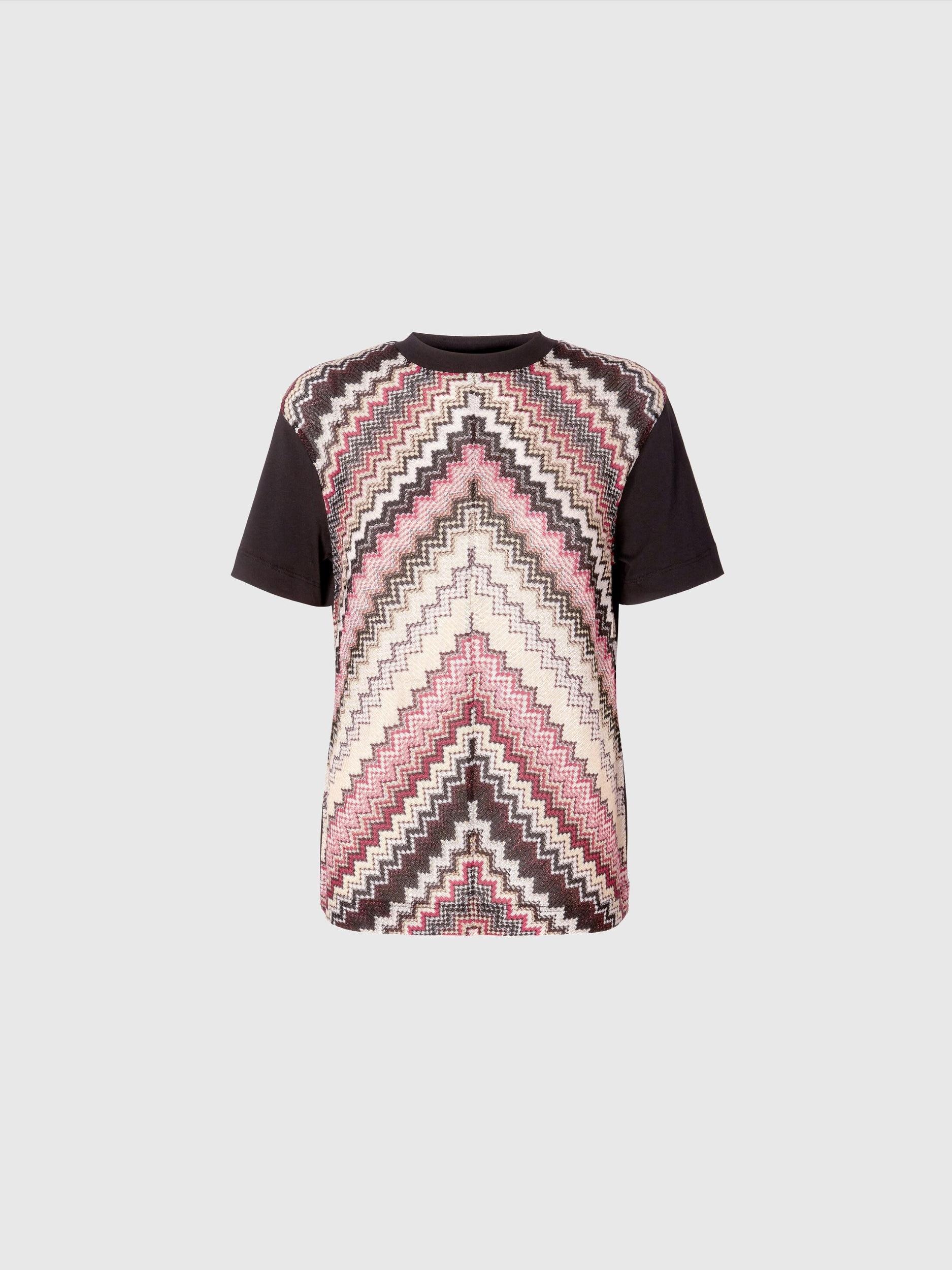 Crewneck T-shirt with lamé zig zag knit insert Product Image