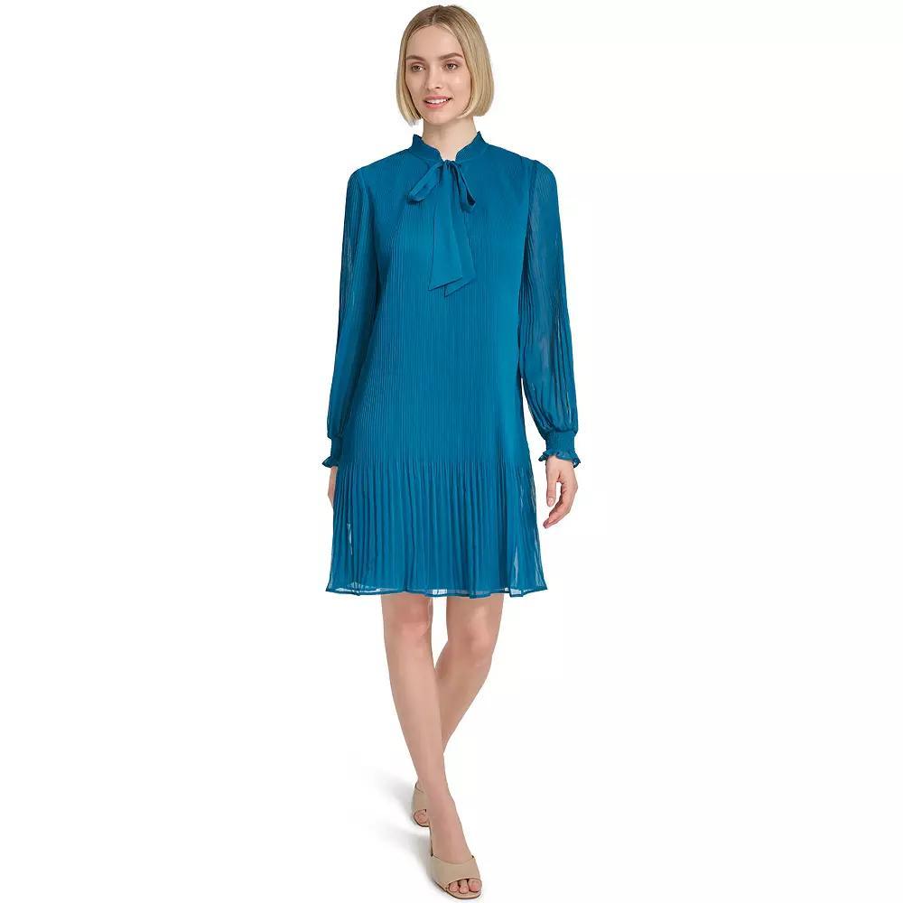 Womens Harper Rose Long Sleeve Tie Neck Pleated Shift Dress Product Image