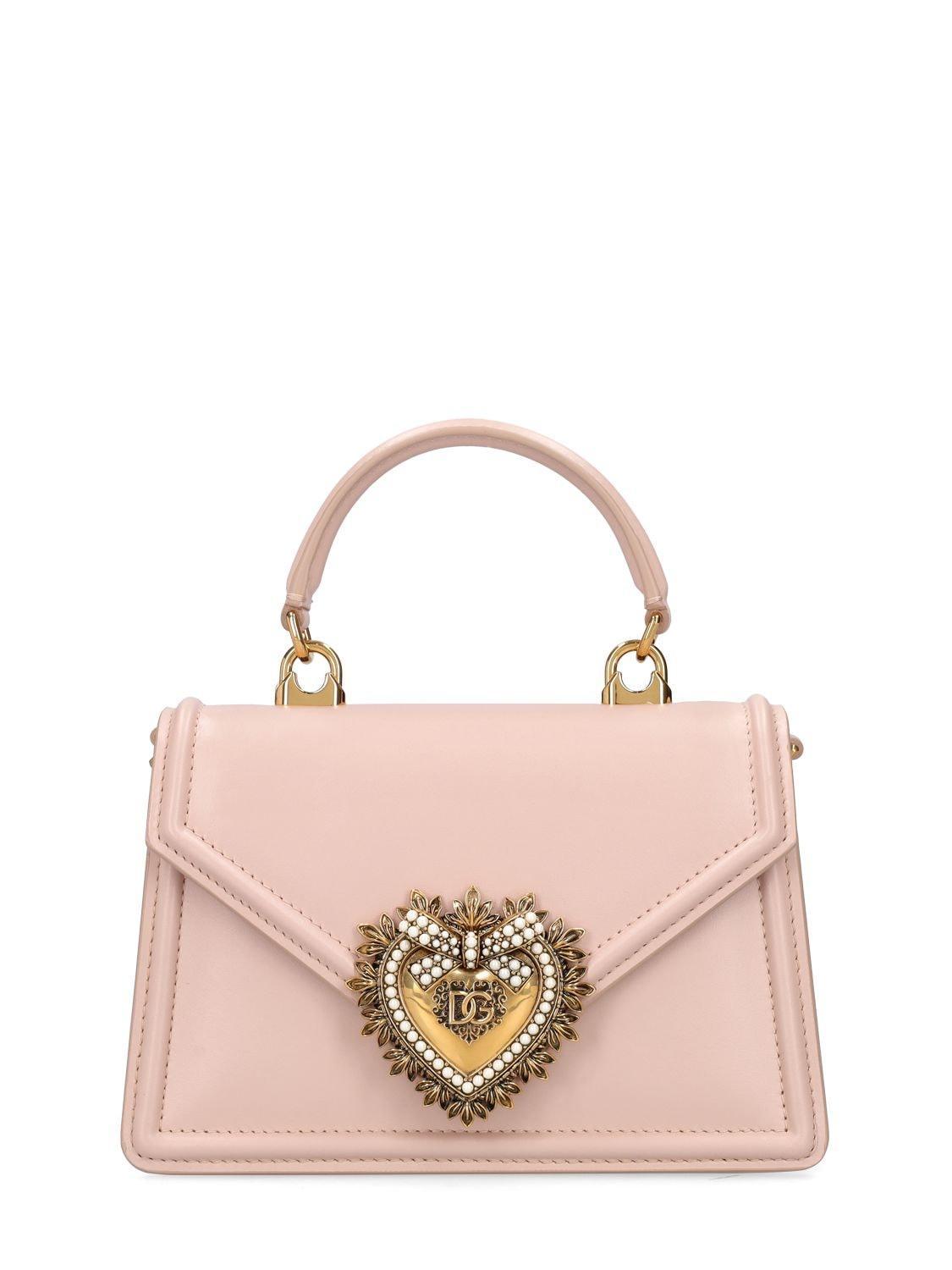 DOLCE & GABBANA Mini Devotion Leather Top Handle Bag In Beige Product Image
