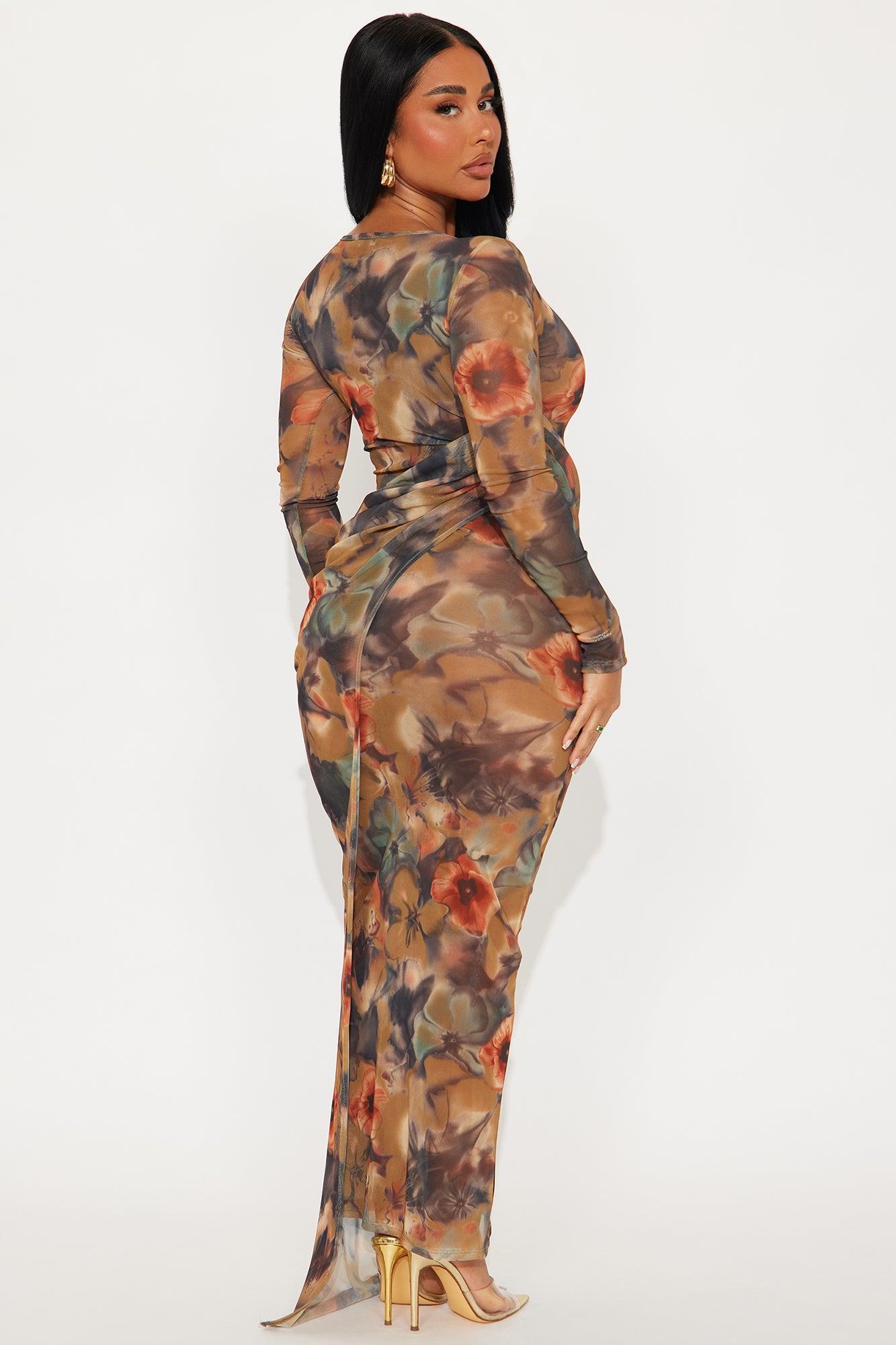 Morgan Sheer Mesh Printed Maxi Dress - Brown/combo Product Image