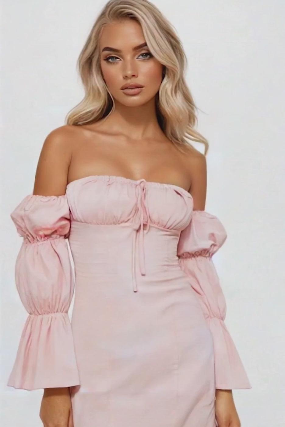 Romantic Getaway Puff Sleeve Mini Dress - Pink Product Image