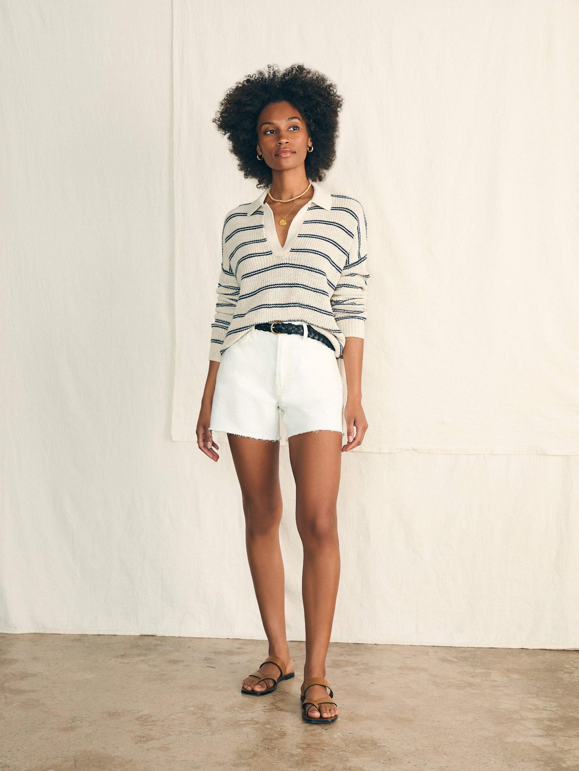 Miramar Linen Polo - Natural Mystic Stripe Female Product Image