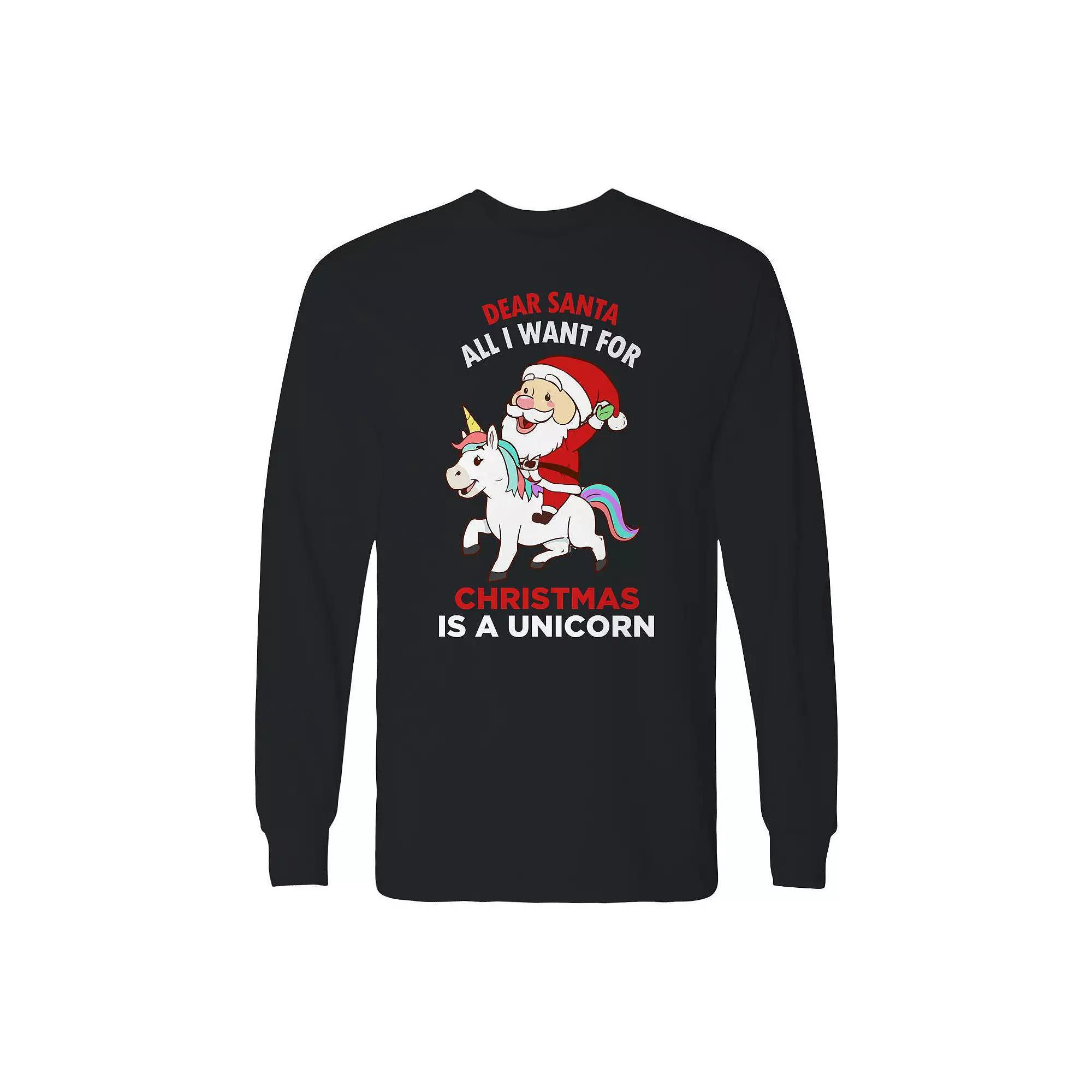 Men's Christmas Dear Santa Unicron Long Sleeve Graphic Tee, Size: Large, Black Product Image