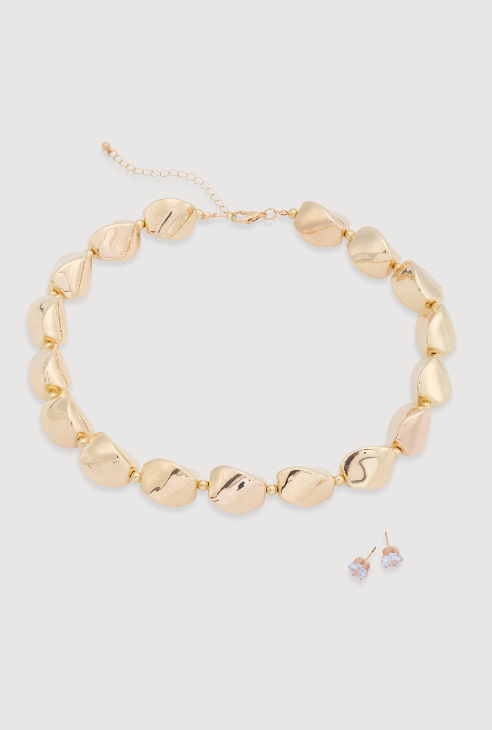 Metallic Puff Heart Necklace and Drop Earrings Set Female Product Image