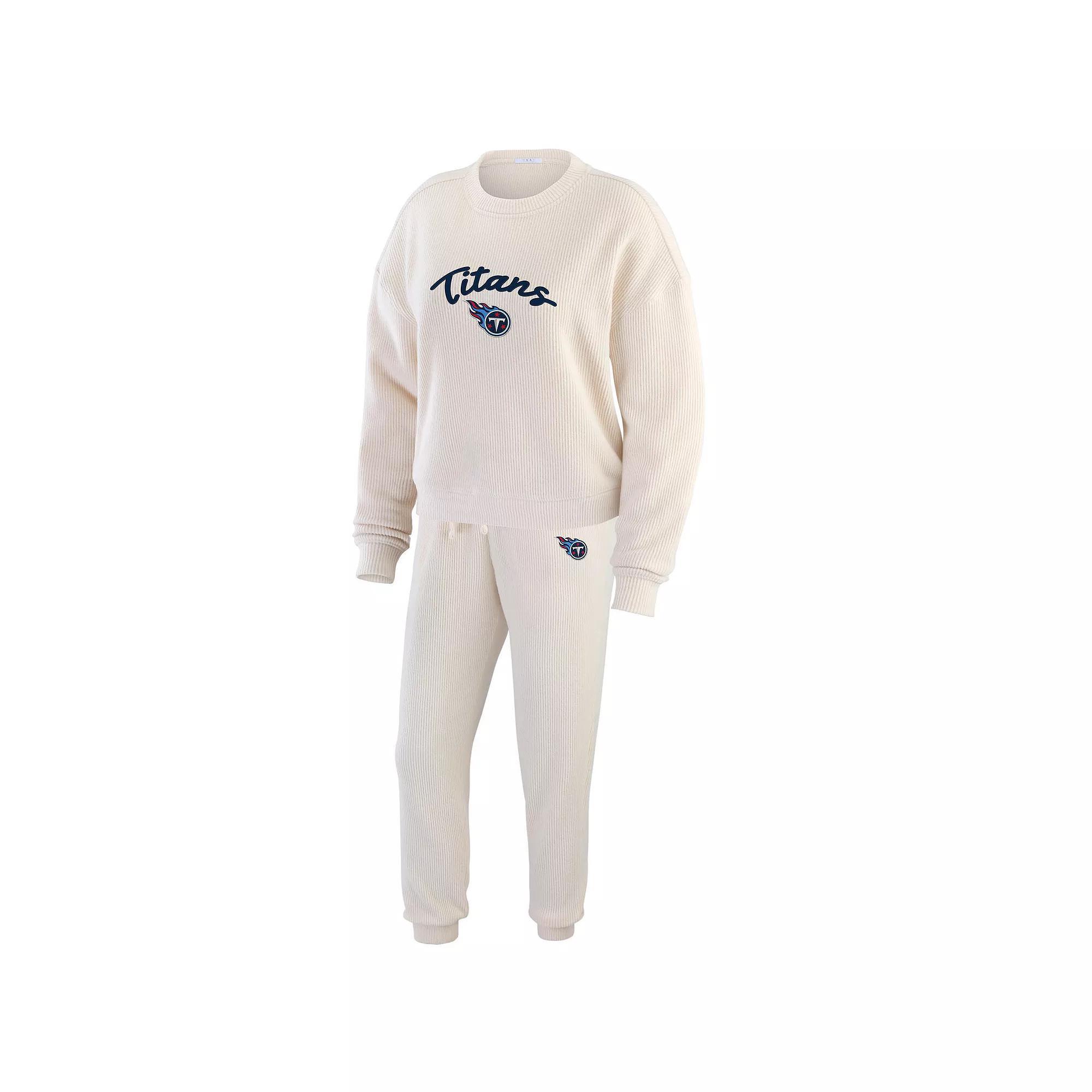Womens WEAR by Erin Andrews Oatmeal Tennessee Titans Rib-Knit Long Sleeve T-Shirt & Pants Lounge Set Product Image