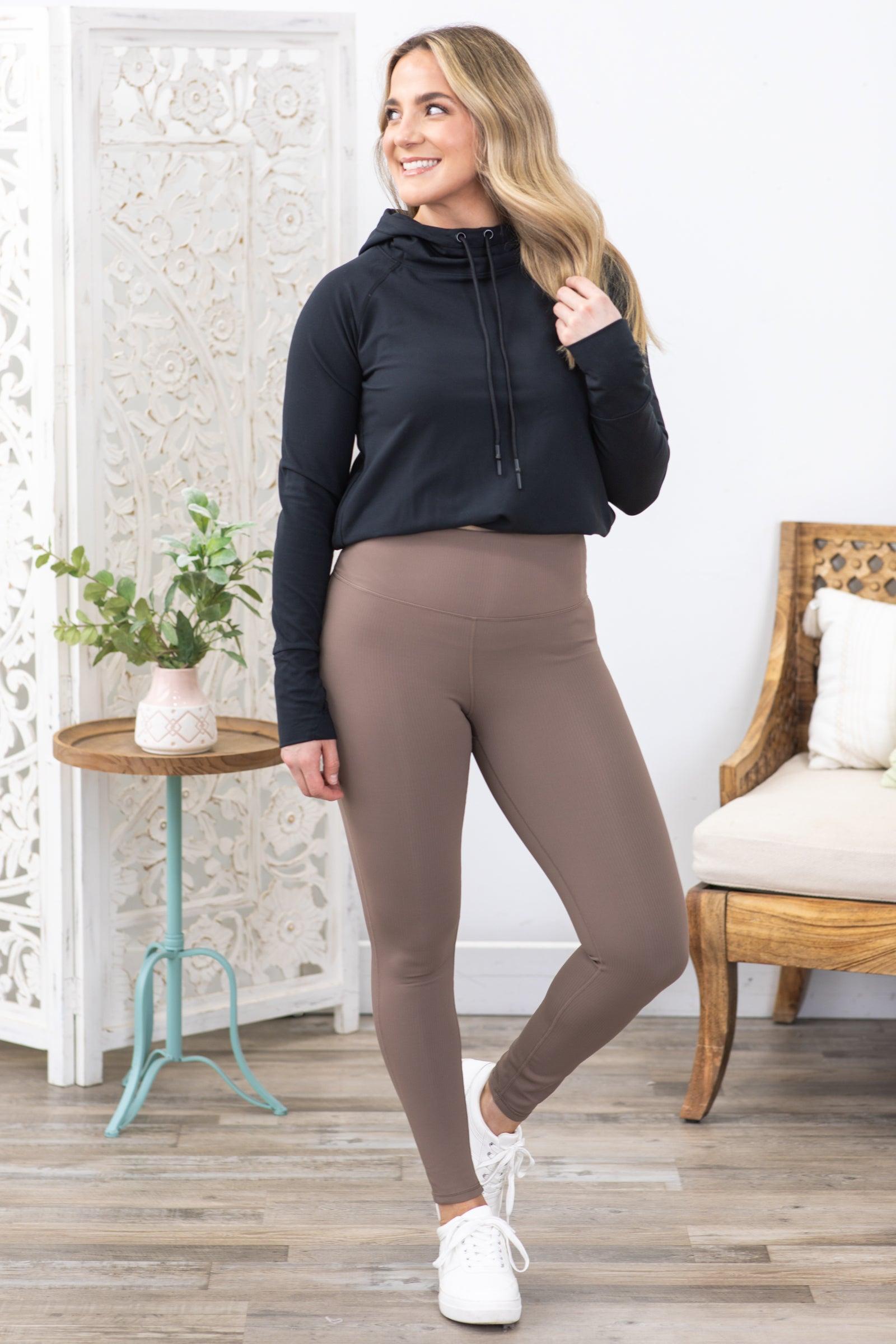 Mocha Jacquared Ribbed High-Waisted Leggings Product Image