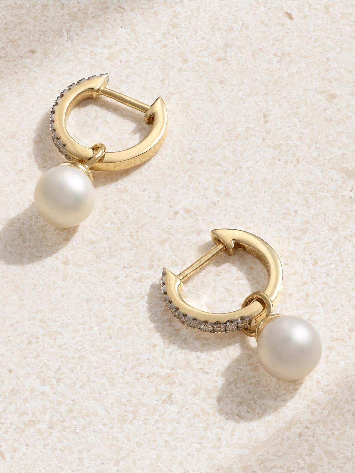 MATEO 14-karat Gold, Diamond And Pearl Hoop Earrings Product Image