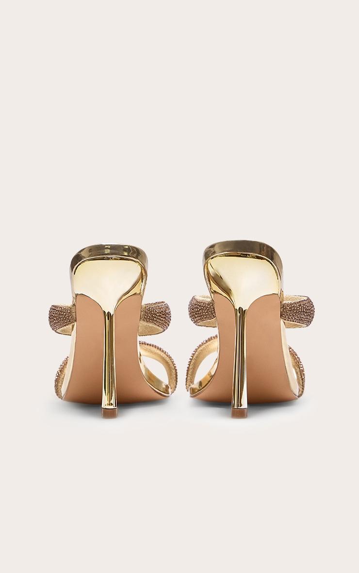 Gold Metallic Square Toe Diamante Padded Strap Heeled Sandals Product Image