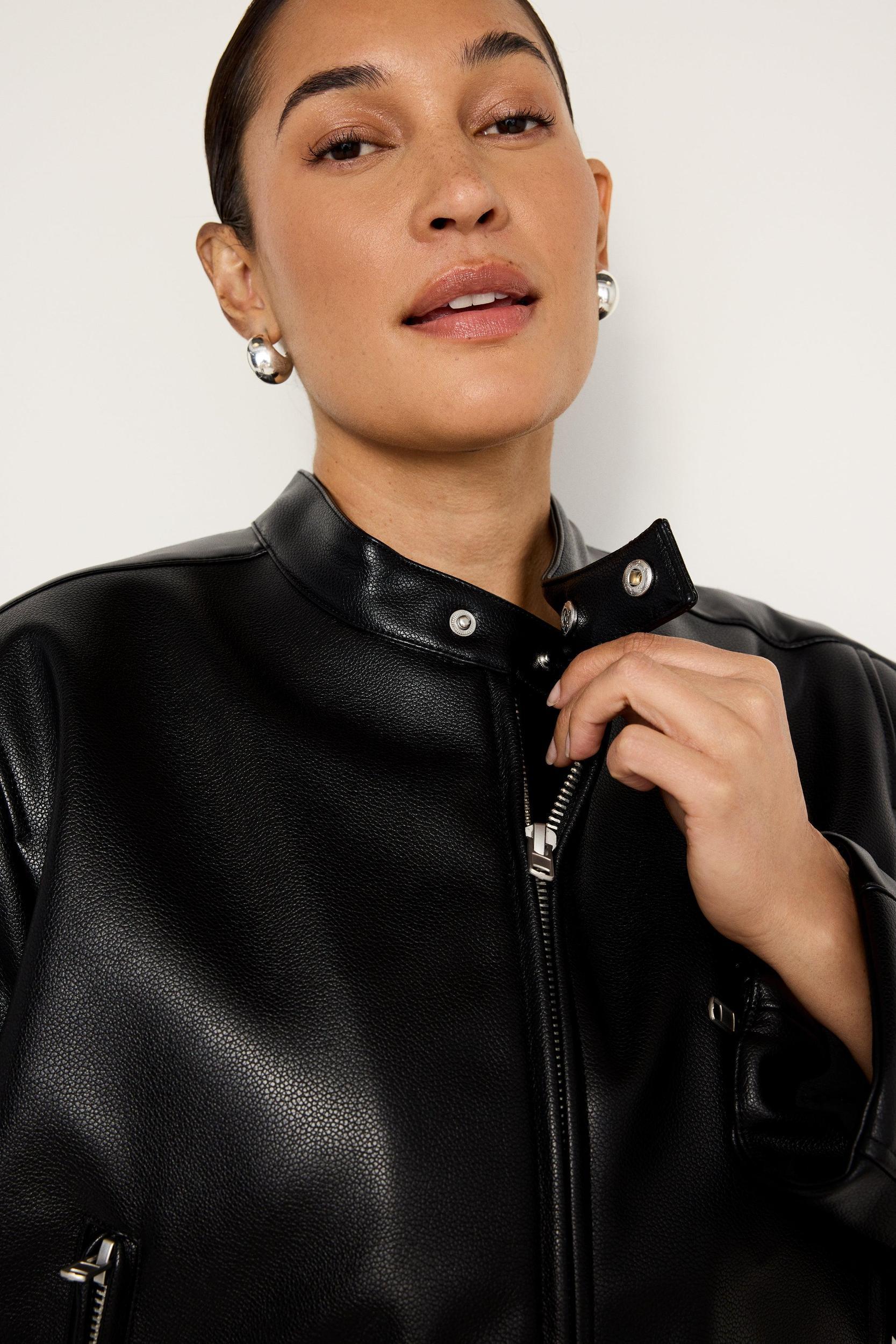 FAUX LEATHER MOTO JACKET | BLACK001 Product Image