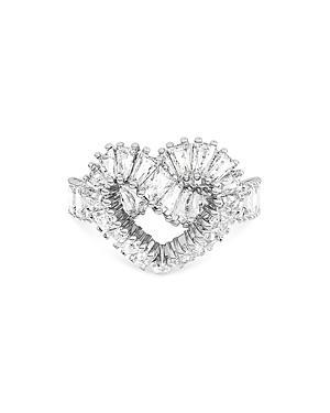 Swarovski Matrix Baguette Crystal Woven Heart Cocktail Ring in Rhodium Plated Product Image