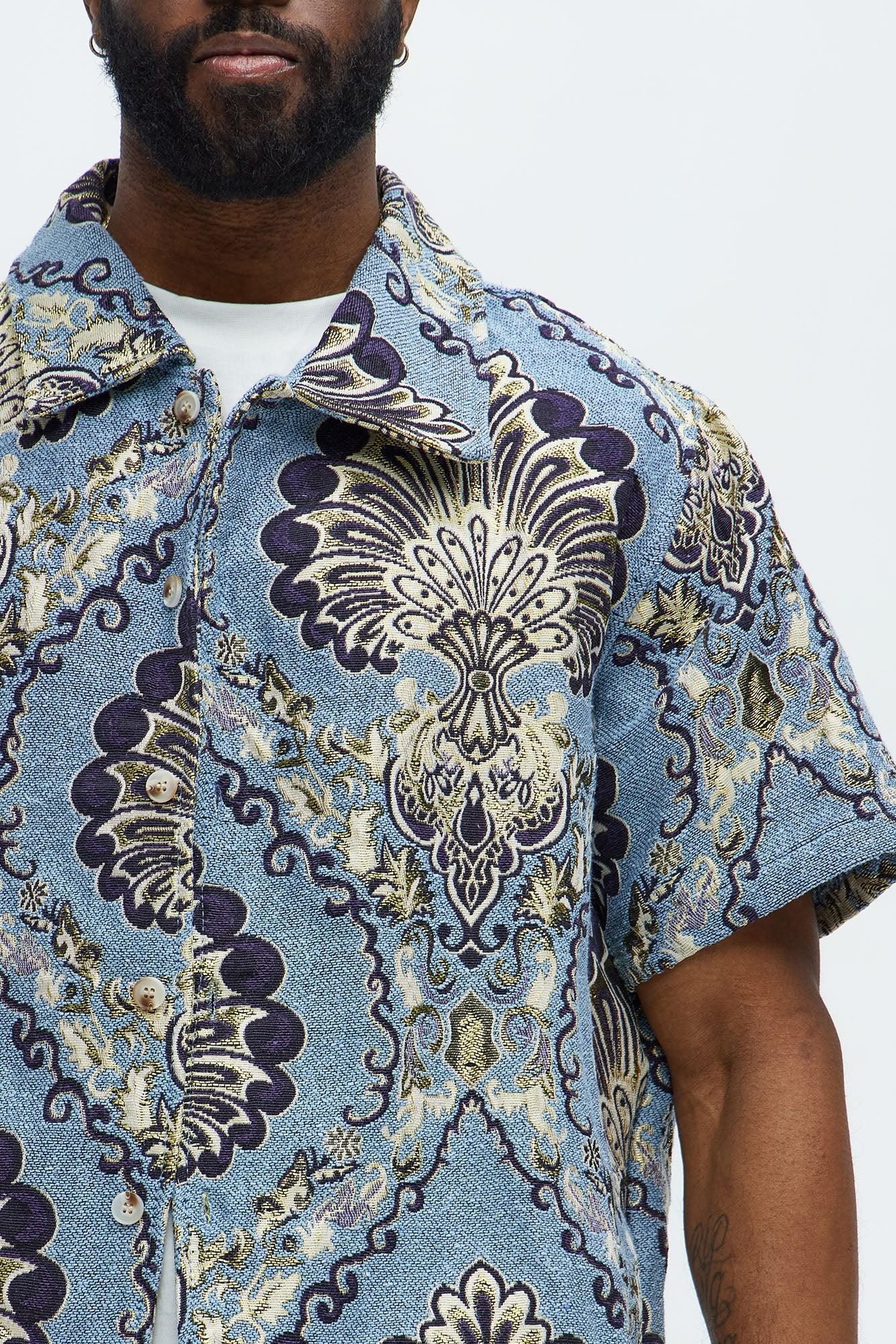Highland Tapestry Short Sleeve Button Up Shirt - Blue/combo Product Image