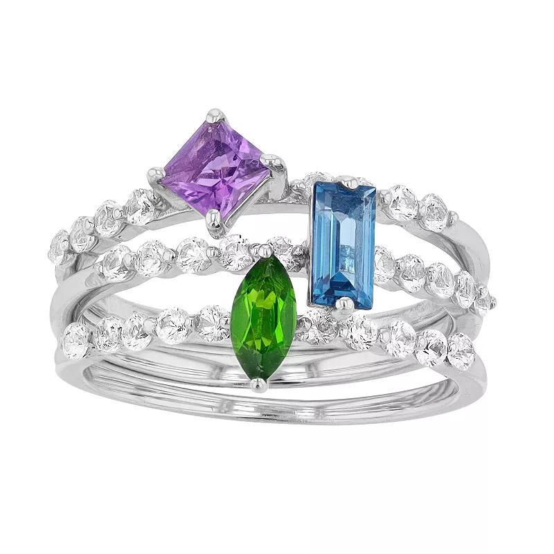 Sterling Silver Gemstone & Lab-Created White Sapphire Stack Ring Set, Women's, Size: 8 Product Image