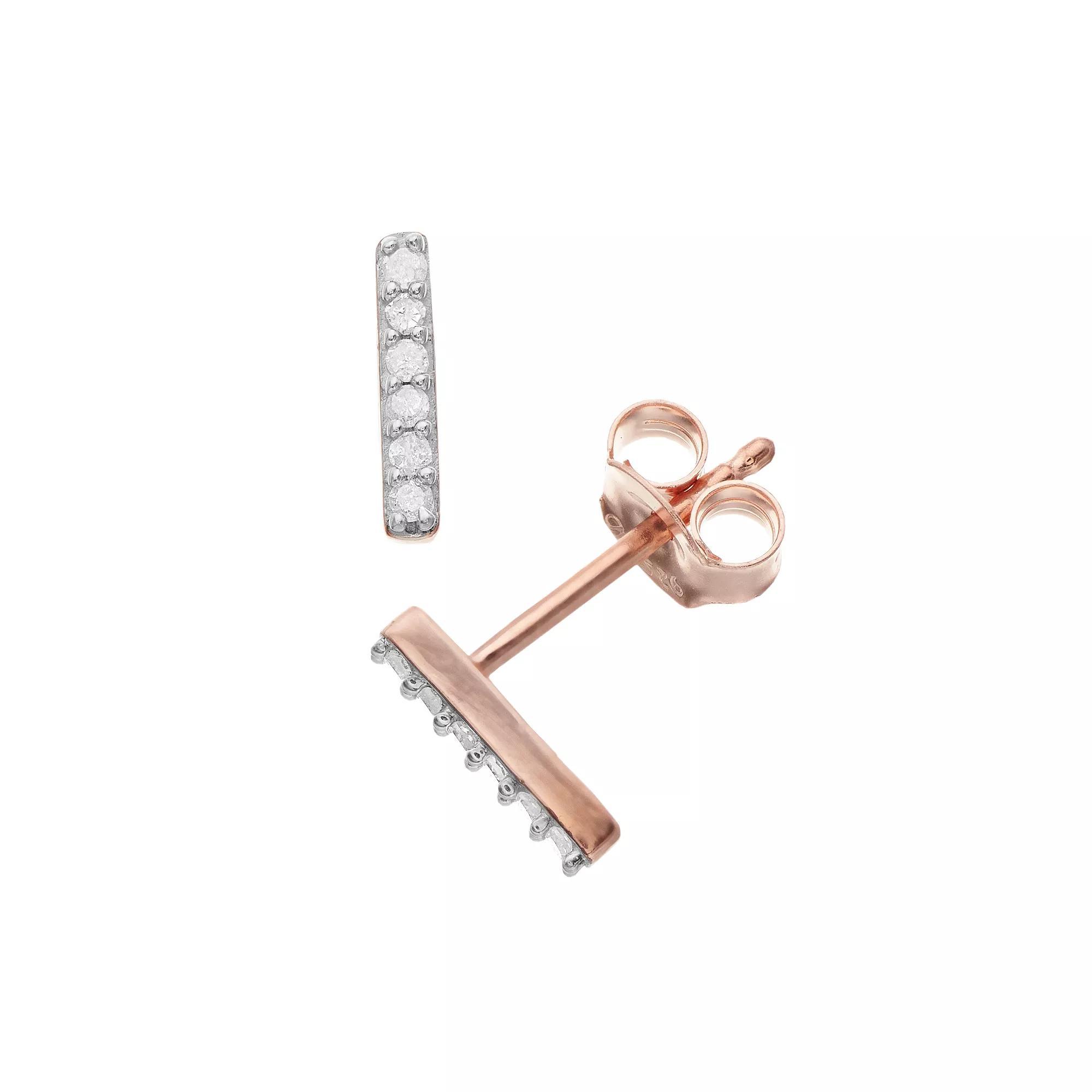 Sterling Silver 1/10 Carat T.W. Diamond Stud Earrings, Women's, Pink Tone Product Image