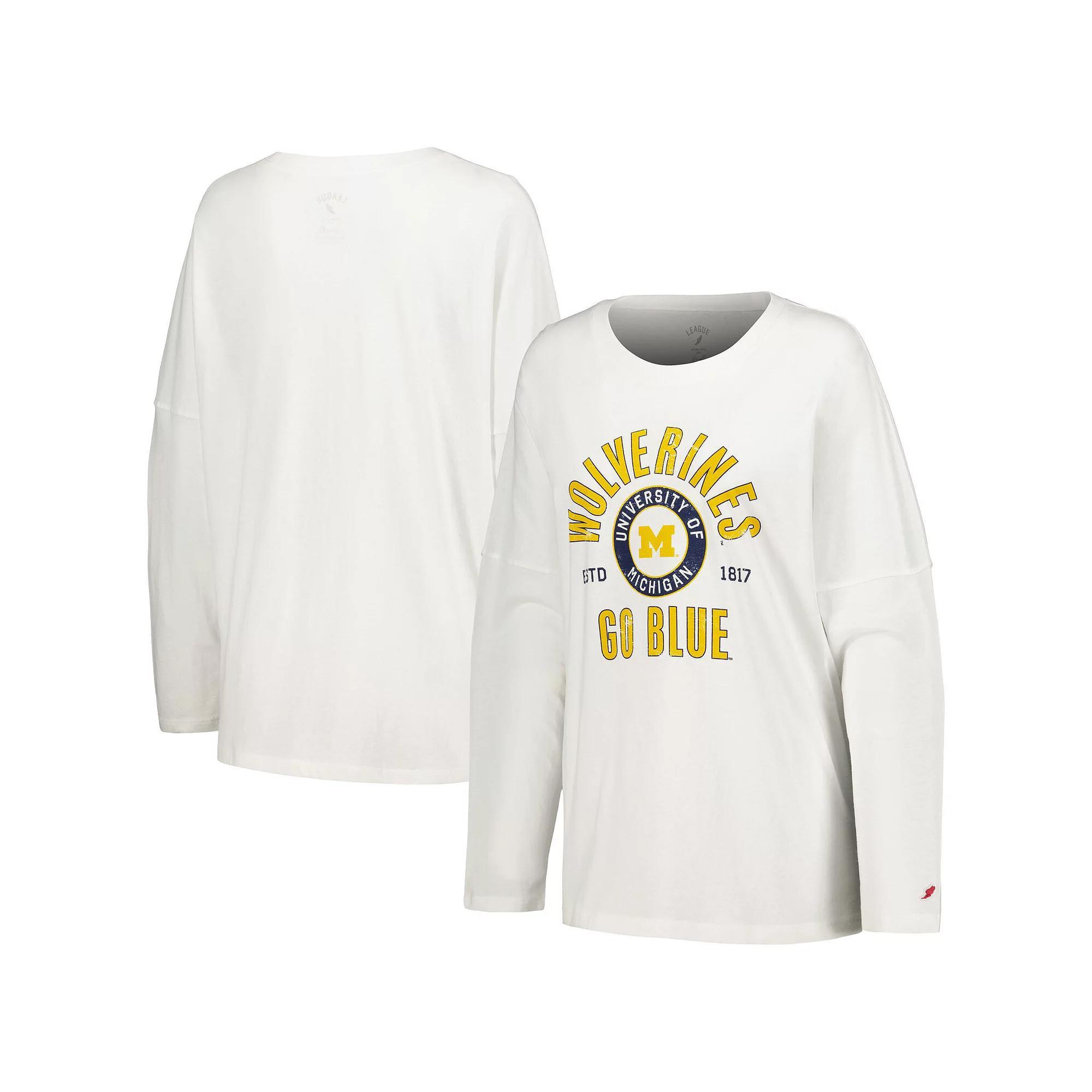 Women's League Collegiate Wear White Michigan Wolverines Clothesline Oversized Long Sleeve T-Shirt, Size: Medium Product Image