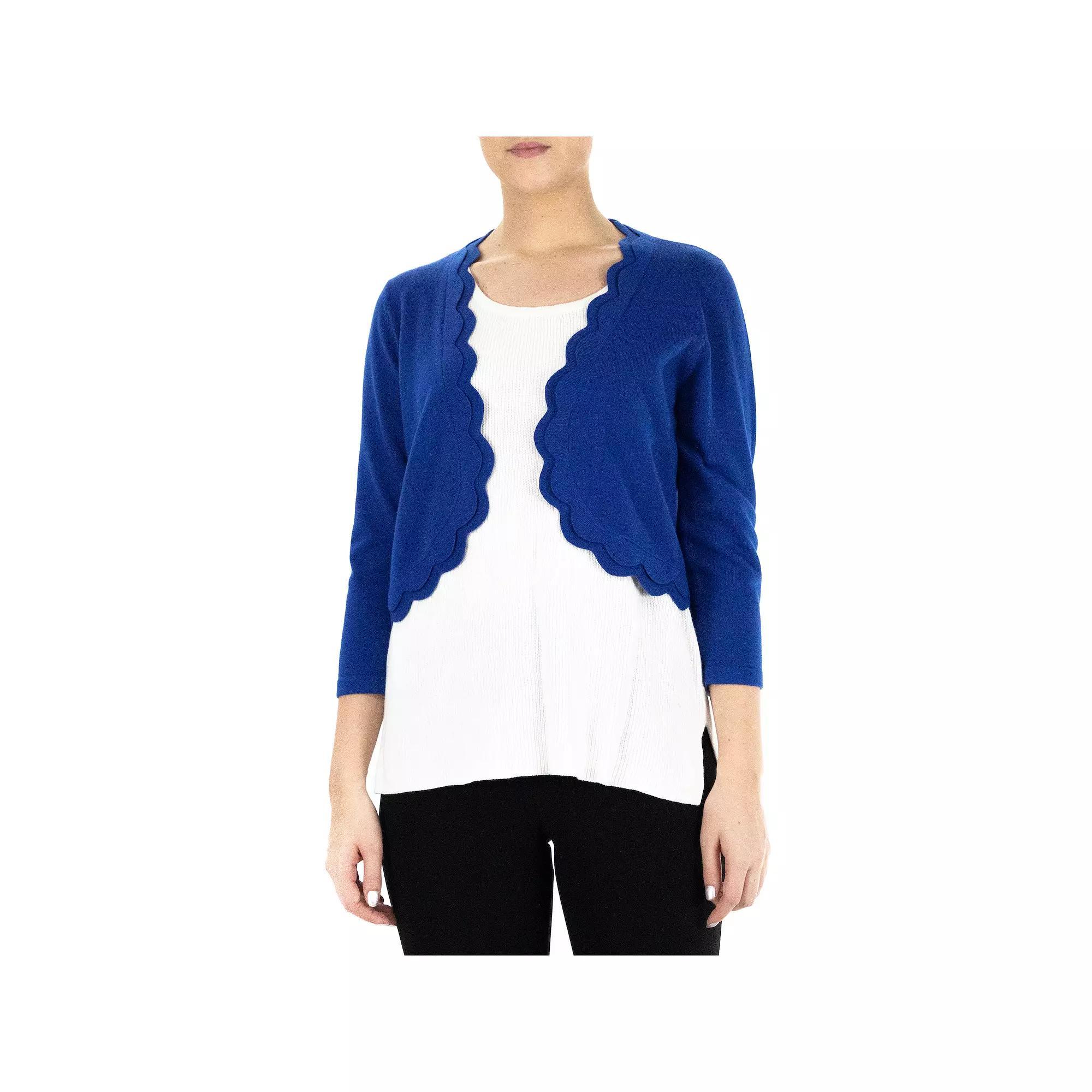 Women's Nina Leonard Scallop Trim Bolero, Size: Small, Blue Product Image