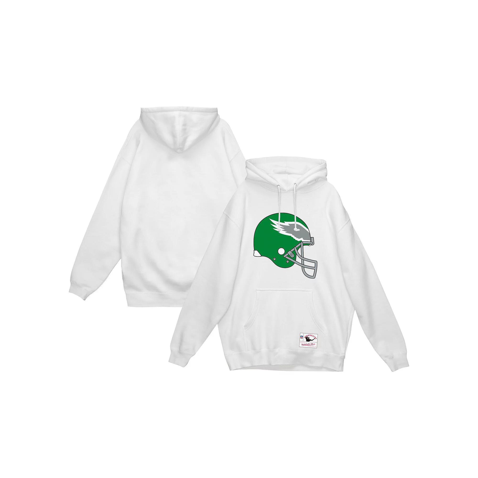 Men's Mitchell & Ness White Philadelphia Eagles Helmet Logo Vintage Pullover Hoodie, Size: 3XL Product Image