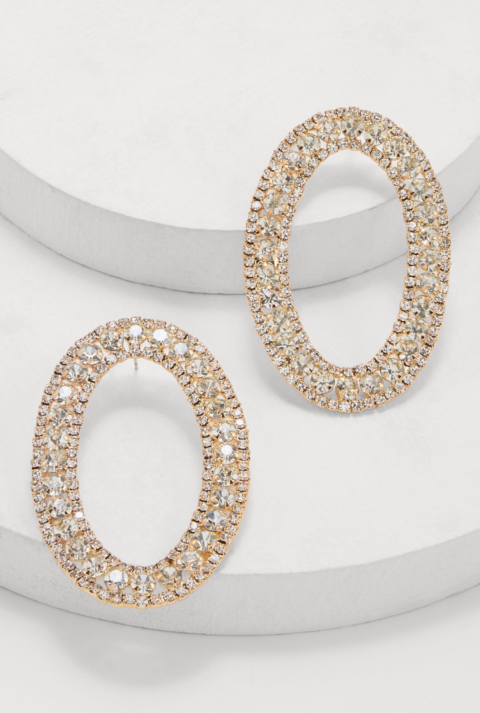 Rhinestone Oval Drop Earrings Female Product Image