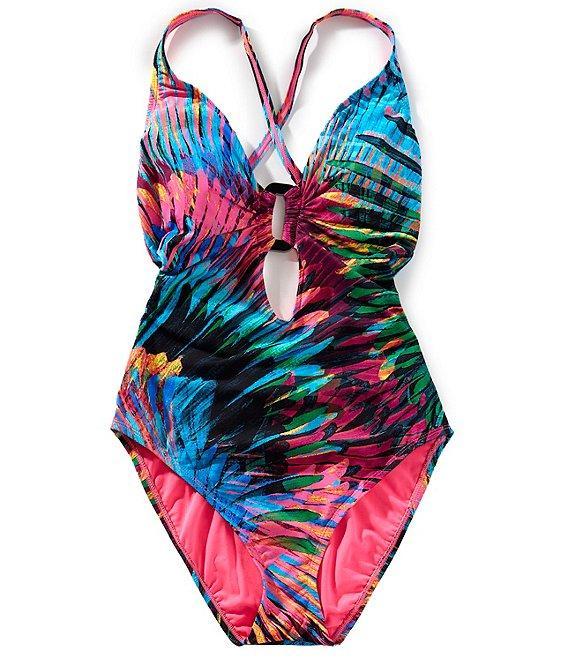 Bleu Rod Beattie Wild Thing Plunge Neck Open X-Back One Piece Swimsuit Product Image