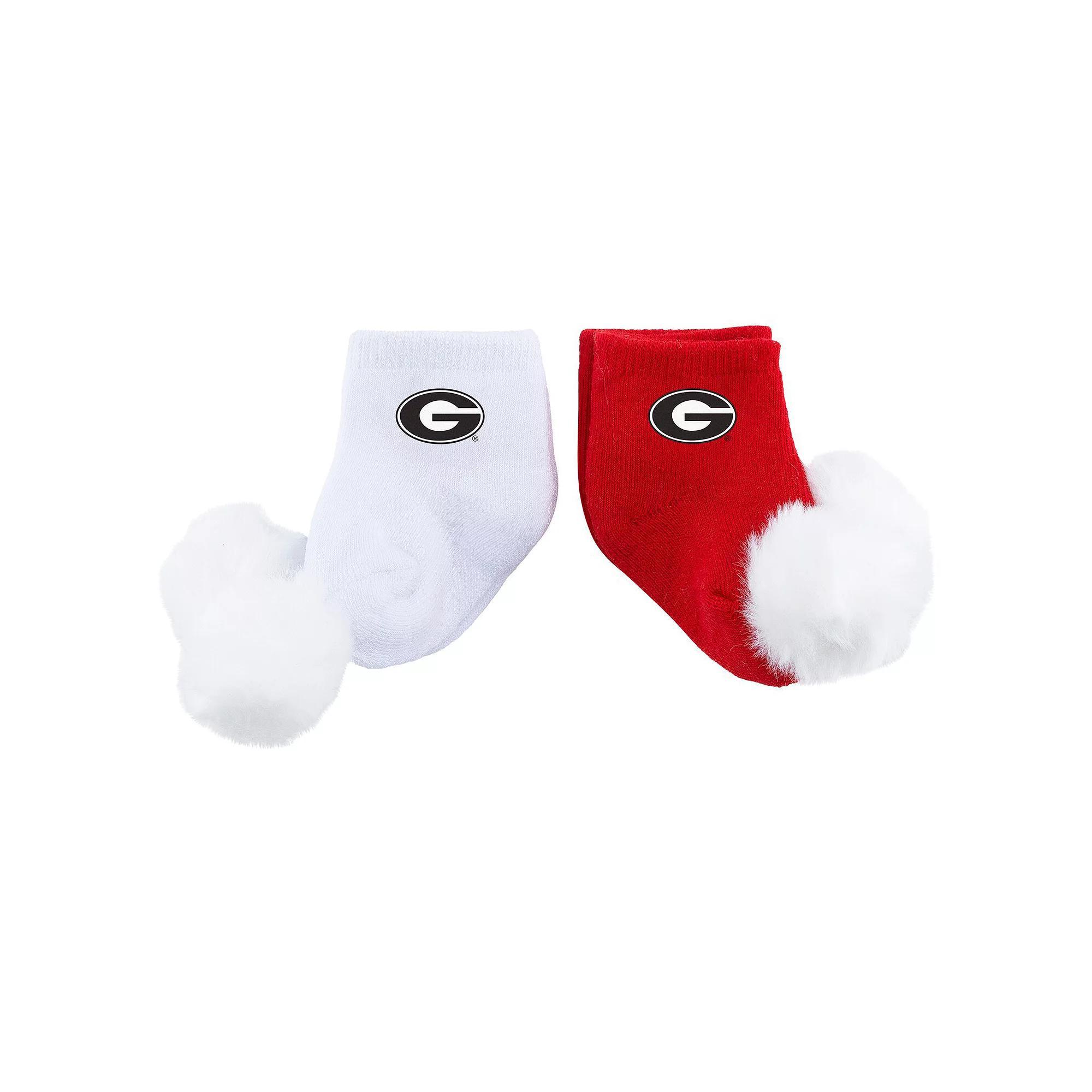 Infant ZooZatz Georgia Bulldogs Two-Pack Pom Socks, Men's, Red Product Image