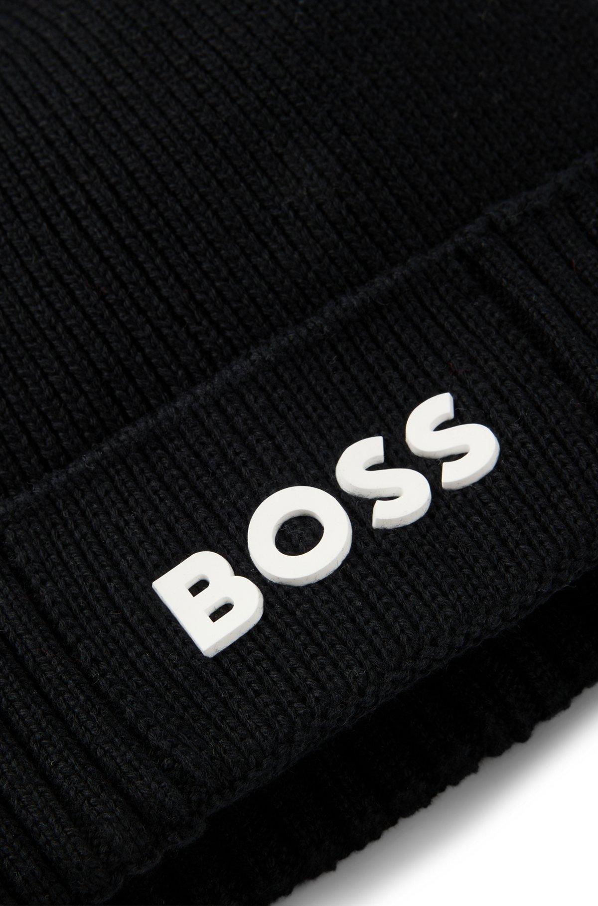 BOSS - Logo-detail beanie hat in cotton and virgin wool - Black Product Image