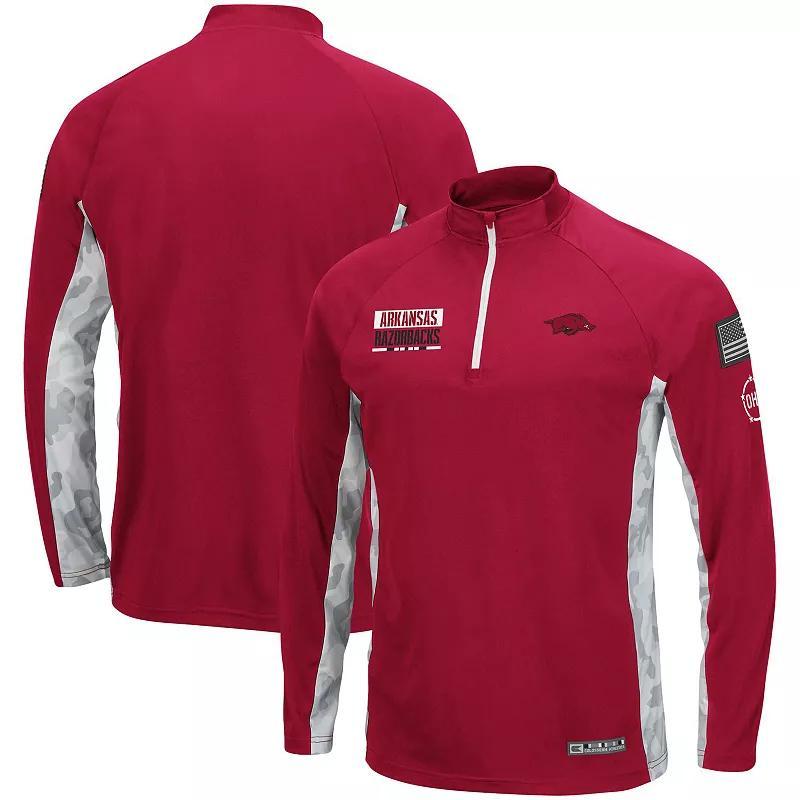 Men's Colosseum Cardinal Arkansas Razorbacks OHT Military Appreciation Snow Cruise Raglan 1/4-Zip Jacket, Size: Medium, Red Product Image