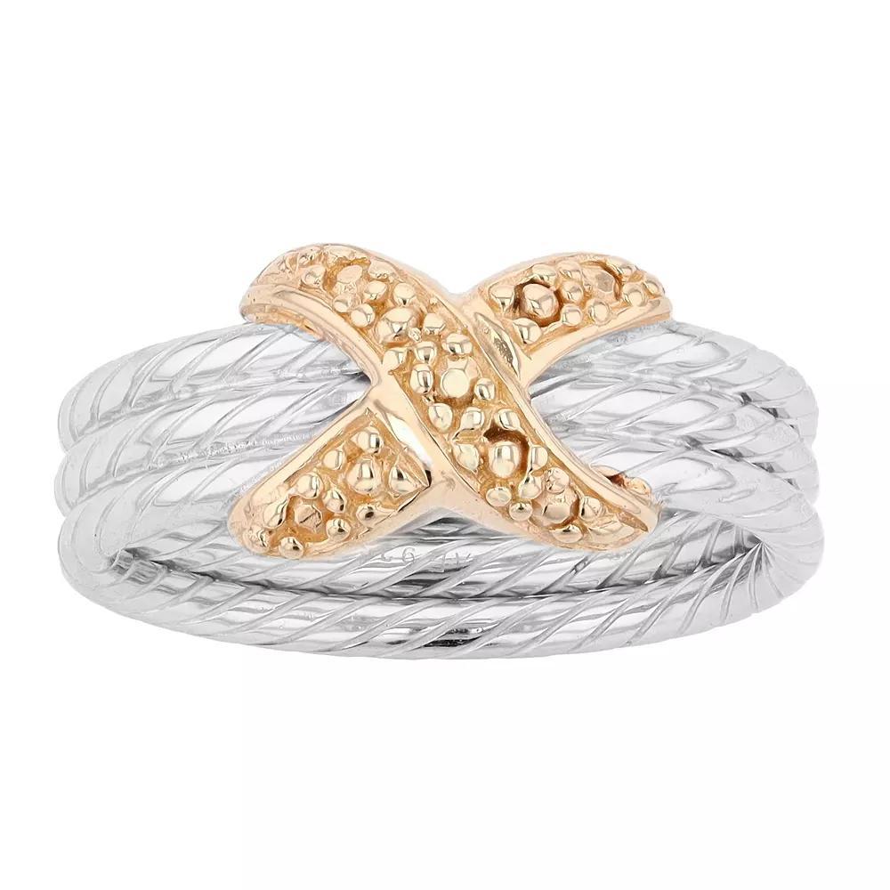 Two Tone Sterling Silver 3-Row Rope Ring, Womens Product Image