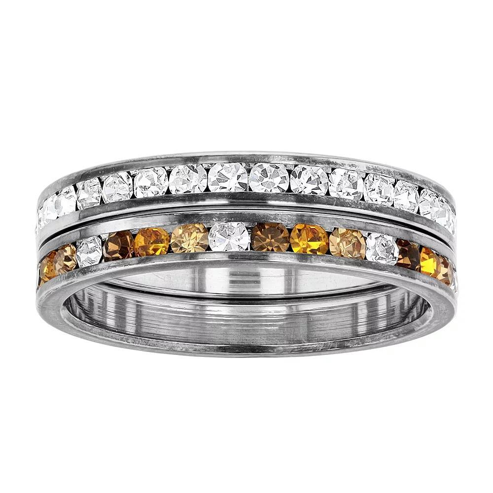 Traditions Jewelry Company Fine Silver Plated Earth Tone & Clear Crystal Channel Ring Set, Women's, Size: 7, Silver Tone Product Image