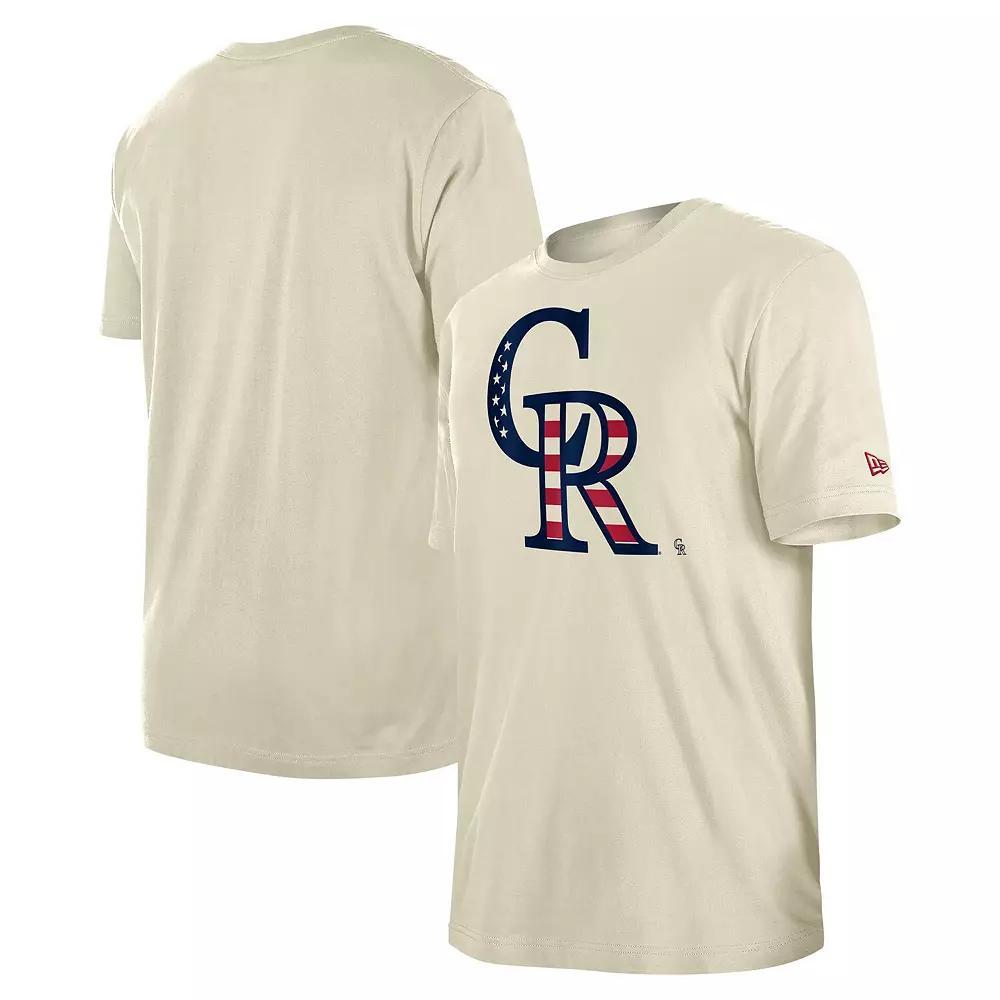 Men's New Era Cream Colorado Rockies 4th of July Flag Fill T-Shirt, Size: 2XL, Beige Product Image