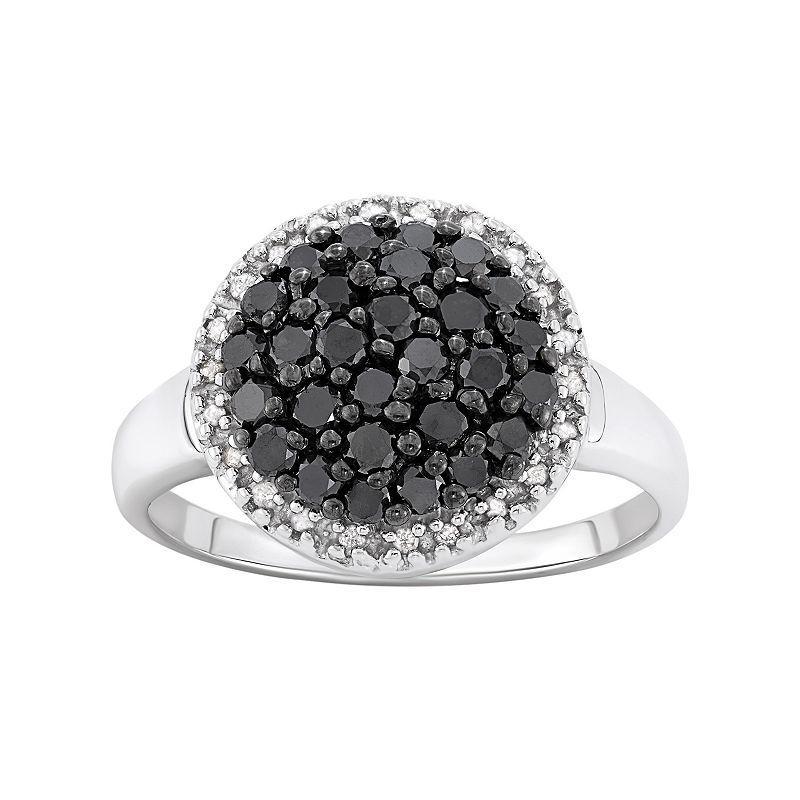 Jewelexcess 1 Carat T.W. Black and White Diamond Sterling Silver Frame Ring, Women's, Size: 7 Product Image