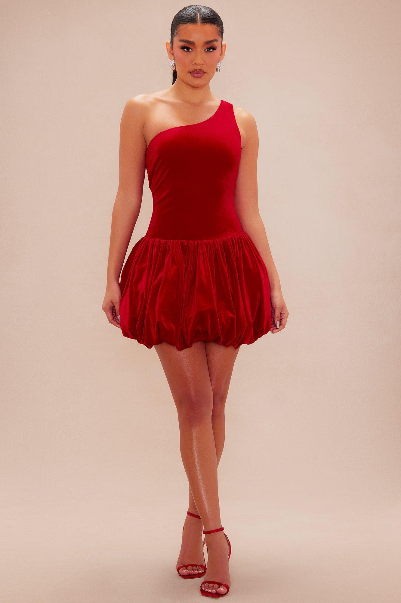 Esme Velvet Mini Dress - Red Product Image