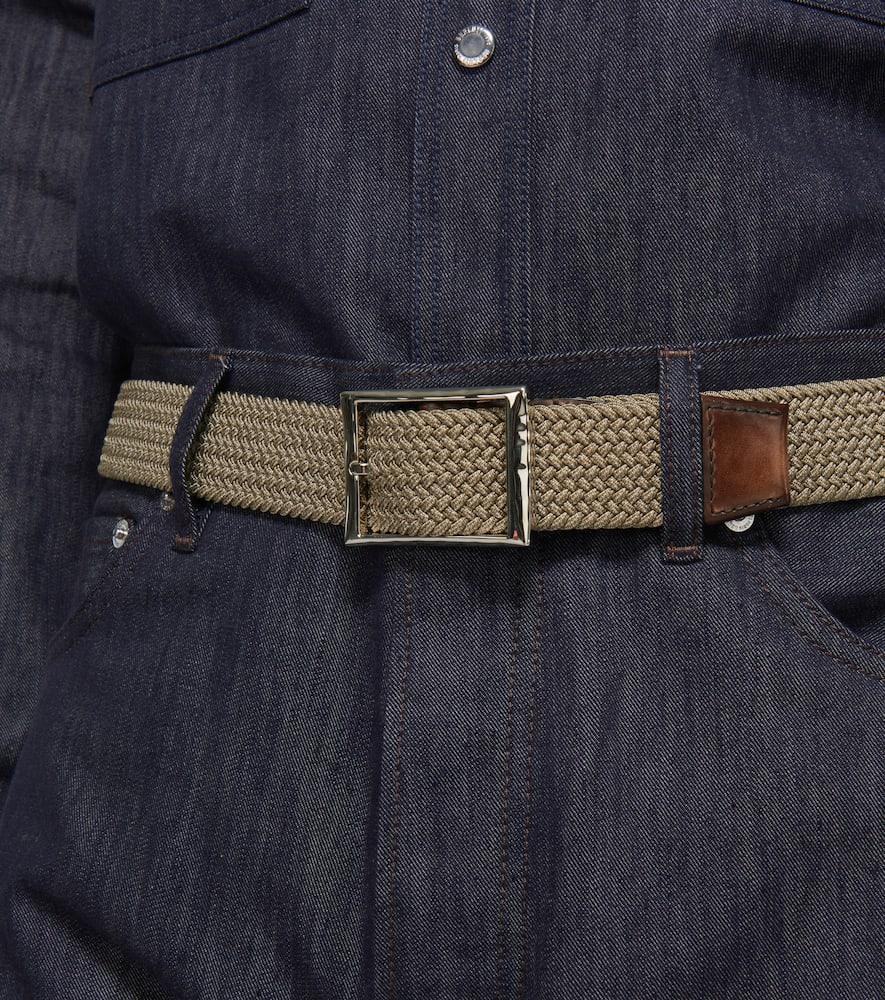 BERLUTI Classic Fabric And Leather Belt In Beige Product Image