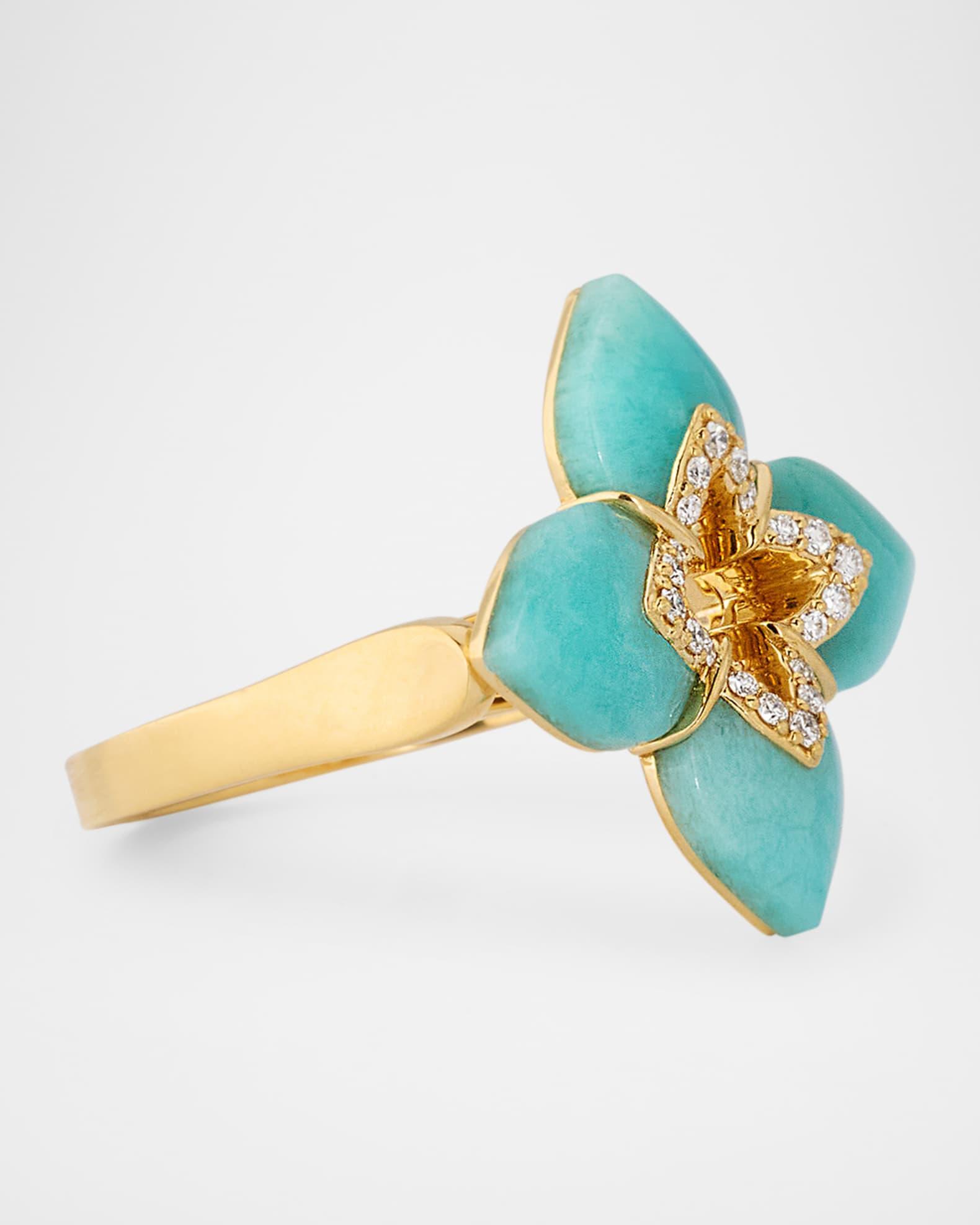 Souffle 18K Yellow Gold Diamond Venetian Princess Ring with Gemstones, Size 6.5 Product Image