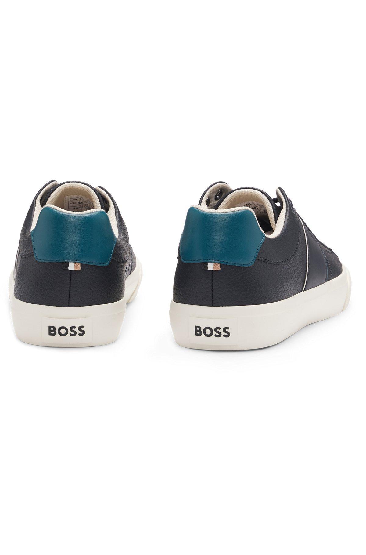 Faux-leather trainers with plain and grained textures Product Image