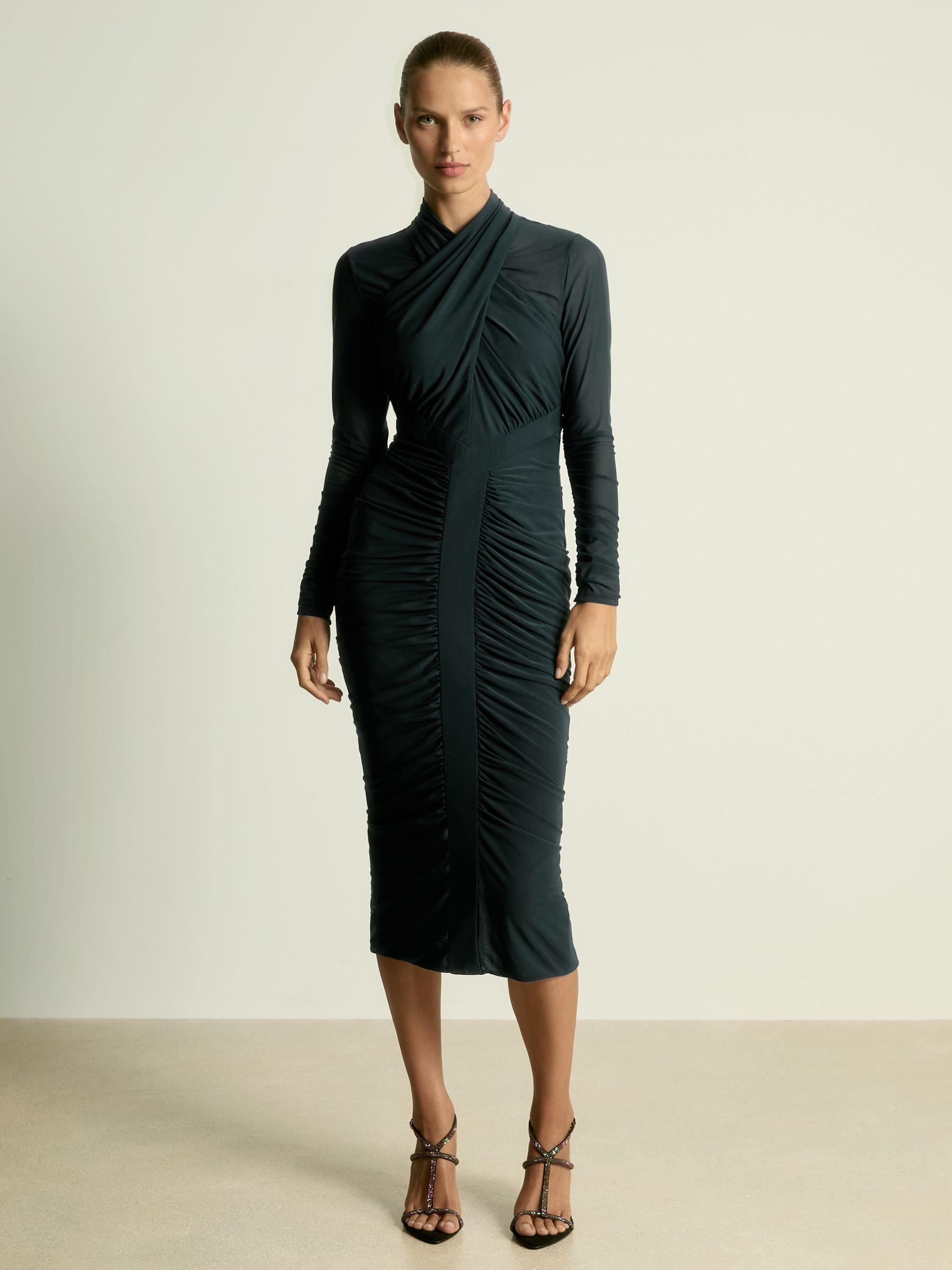 Ruched Bodycon Midi Dress in Teal Product Image