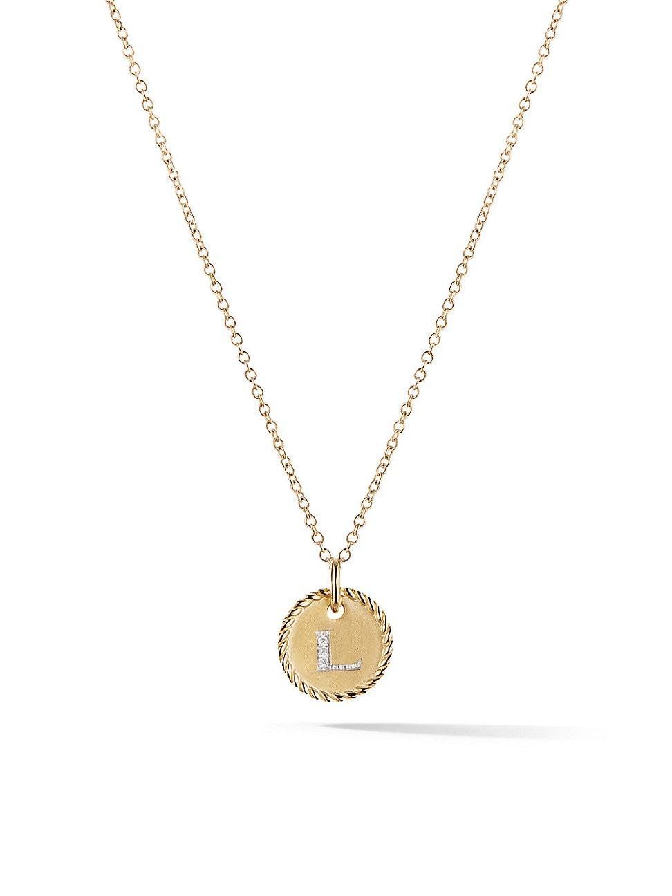 David Yurman Cable Collectibles Initial Pendant with Diamonds in Gold on Chain, 16-18 Product Image