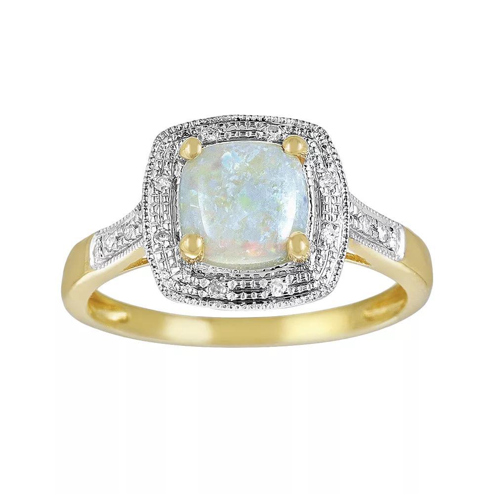 14k Gold Opal and Diamond Accent Frame Ring, Women's, Size: 8, White Product Image